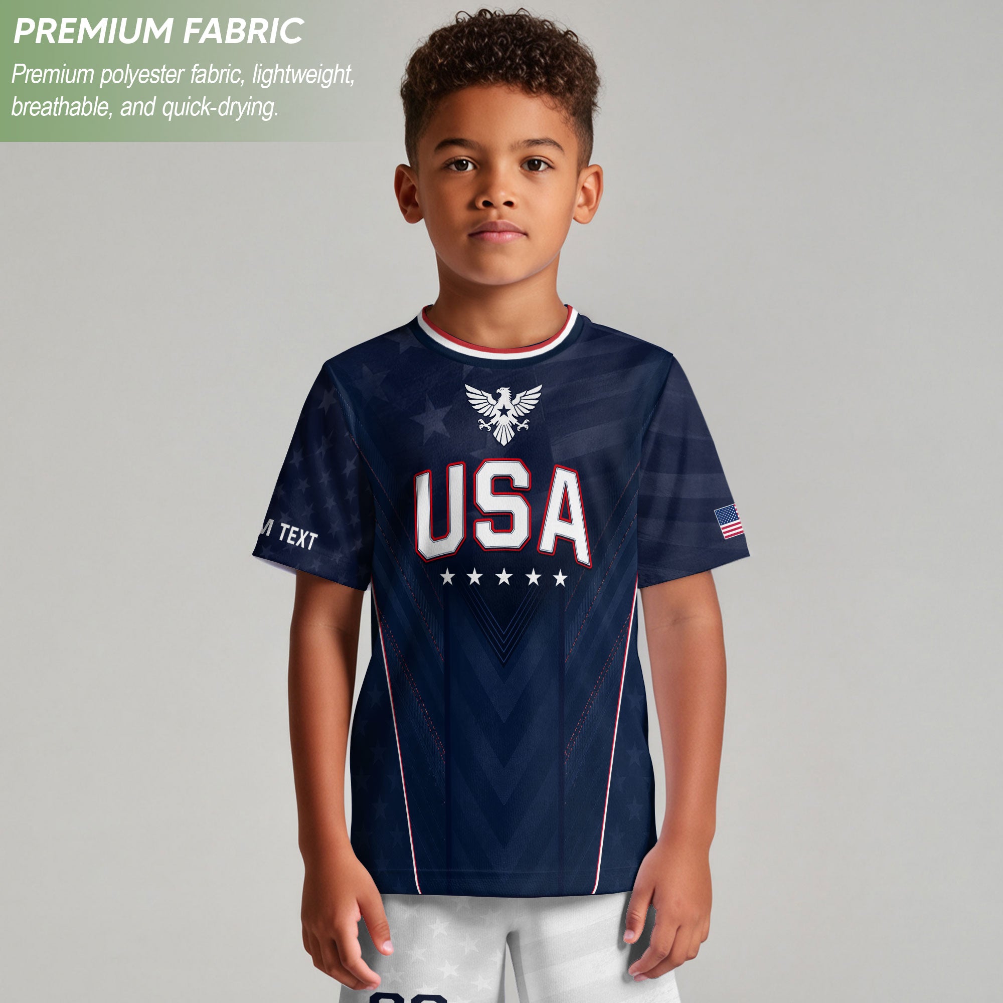 Custom Kids USA Soccer Jersey Blue Youth Patriotic Personalized Football Team Shirt