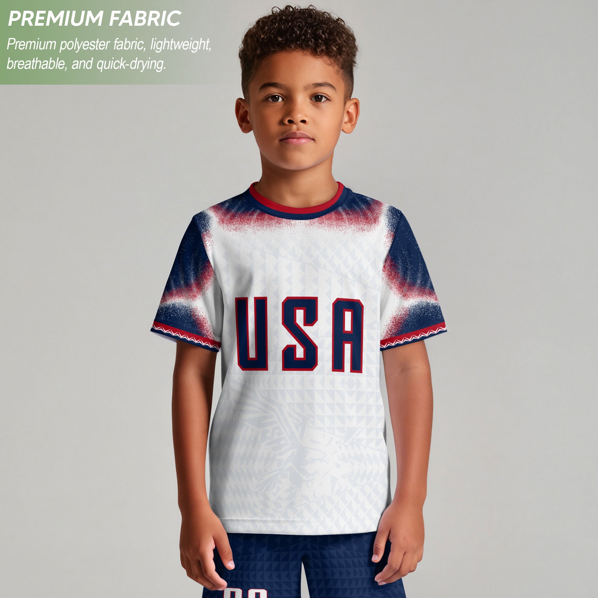 Personalized Name Number USA Soccer Jersey White American Flag Eagle Football Shirt Youth