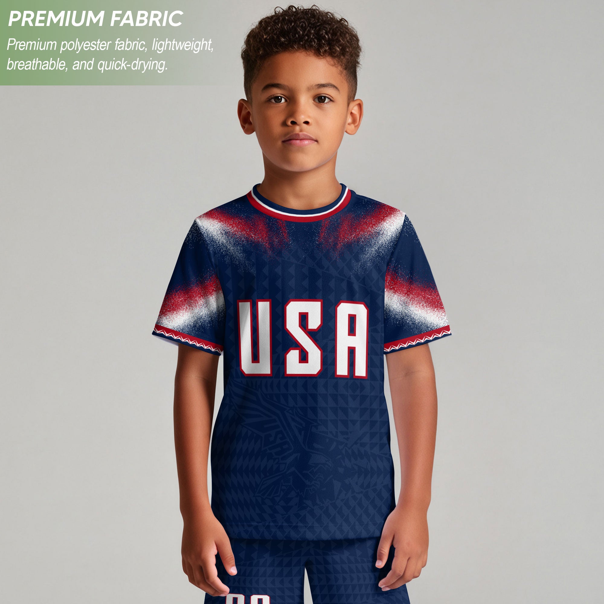 Custom Name Number Youth USA Soccer Jersey Navy Red Eagle Patriotic Football Jersey Kids