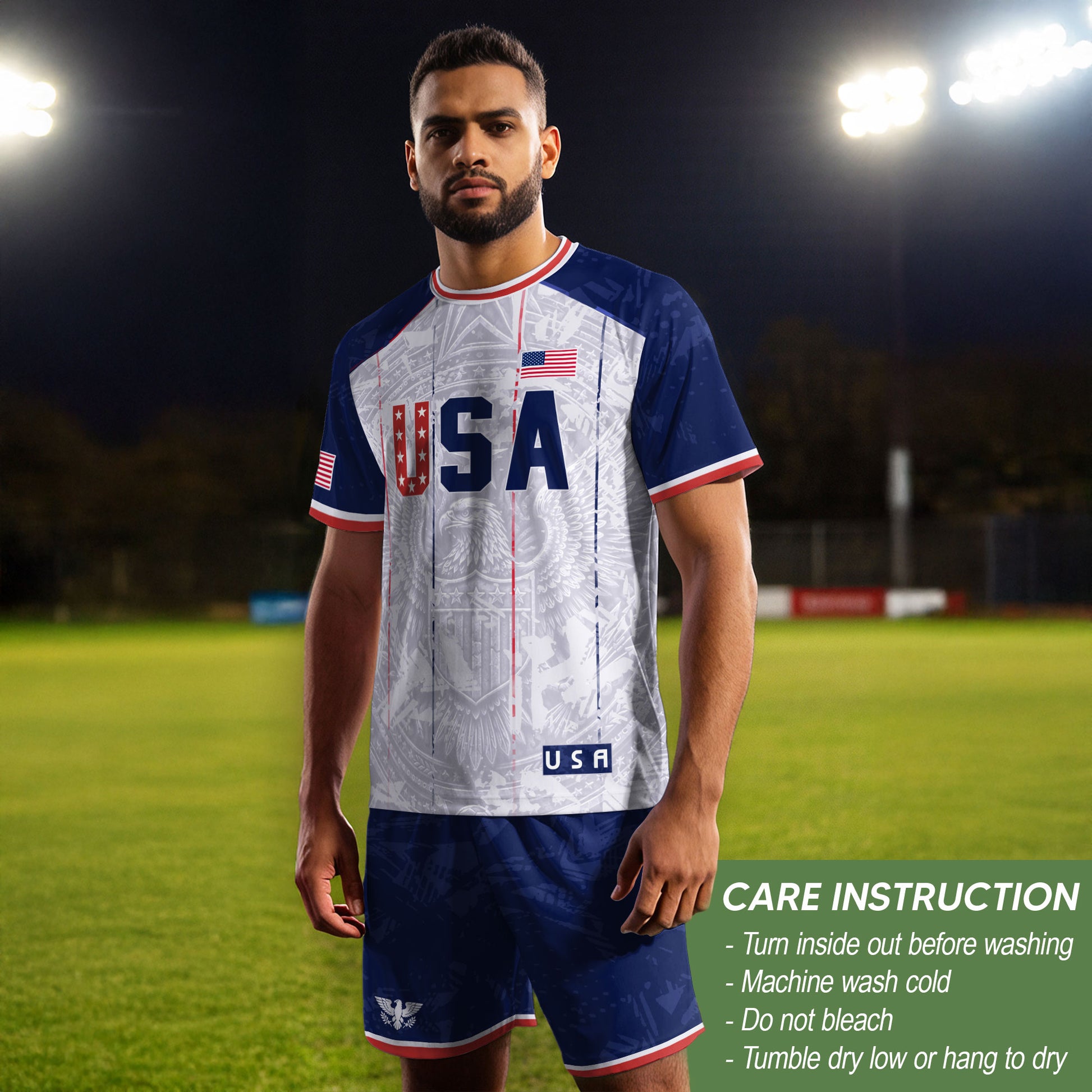 USA Soccer Jersey Men White Patriotic Eagle Team Graphic Football Shirt - Rust Field Wear