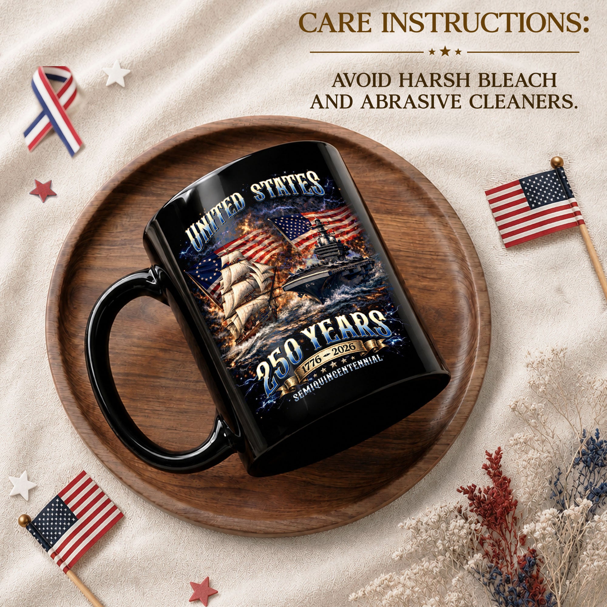 United States 250 Years Mug - 1776 2026 Patriotic Navy Ship Aircraft Carrier Cup