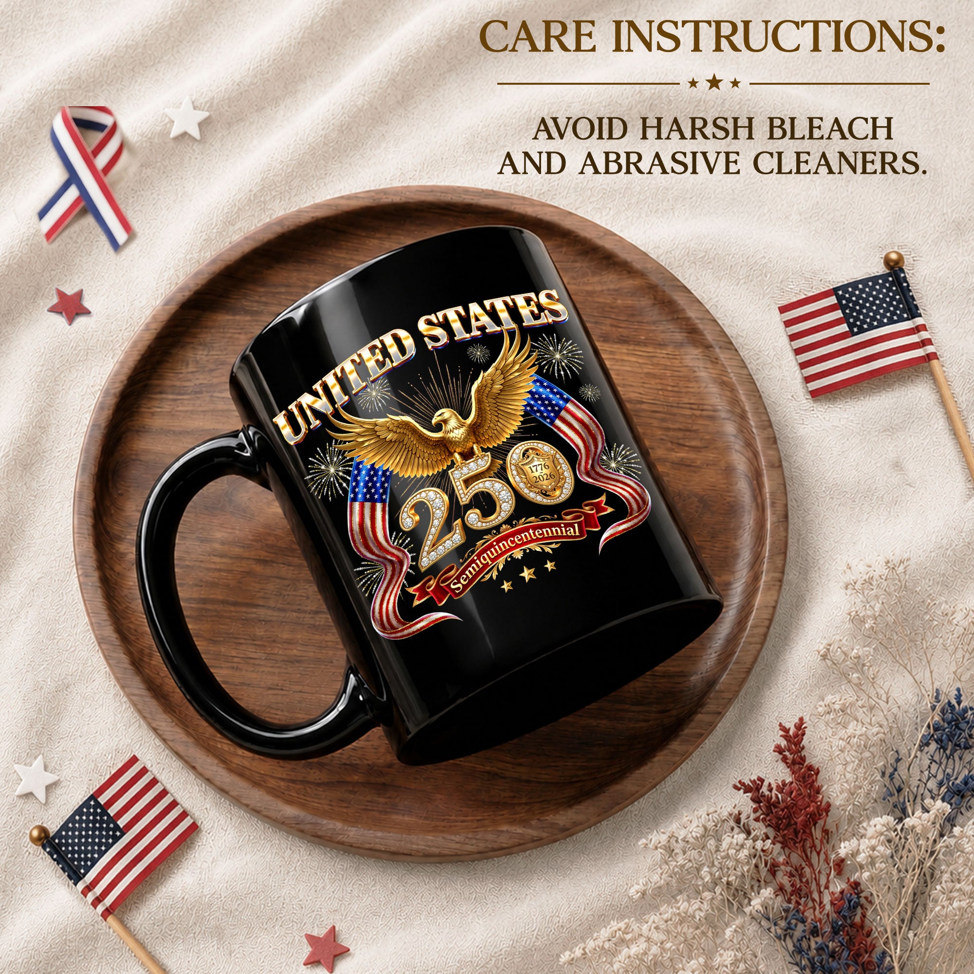United States 1776 2026 Ceramic Mug - Vintage Patriotic Golden Eagle US Cup