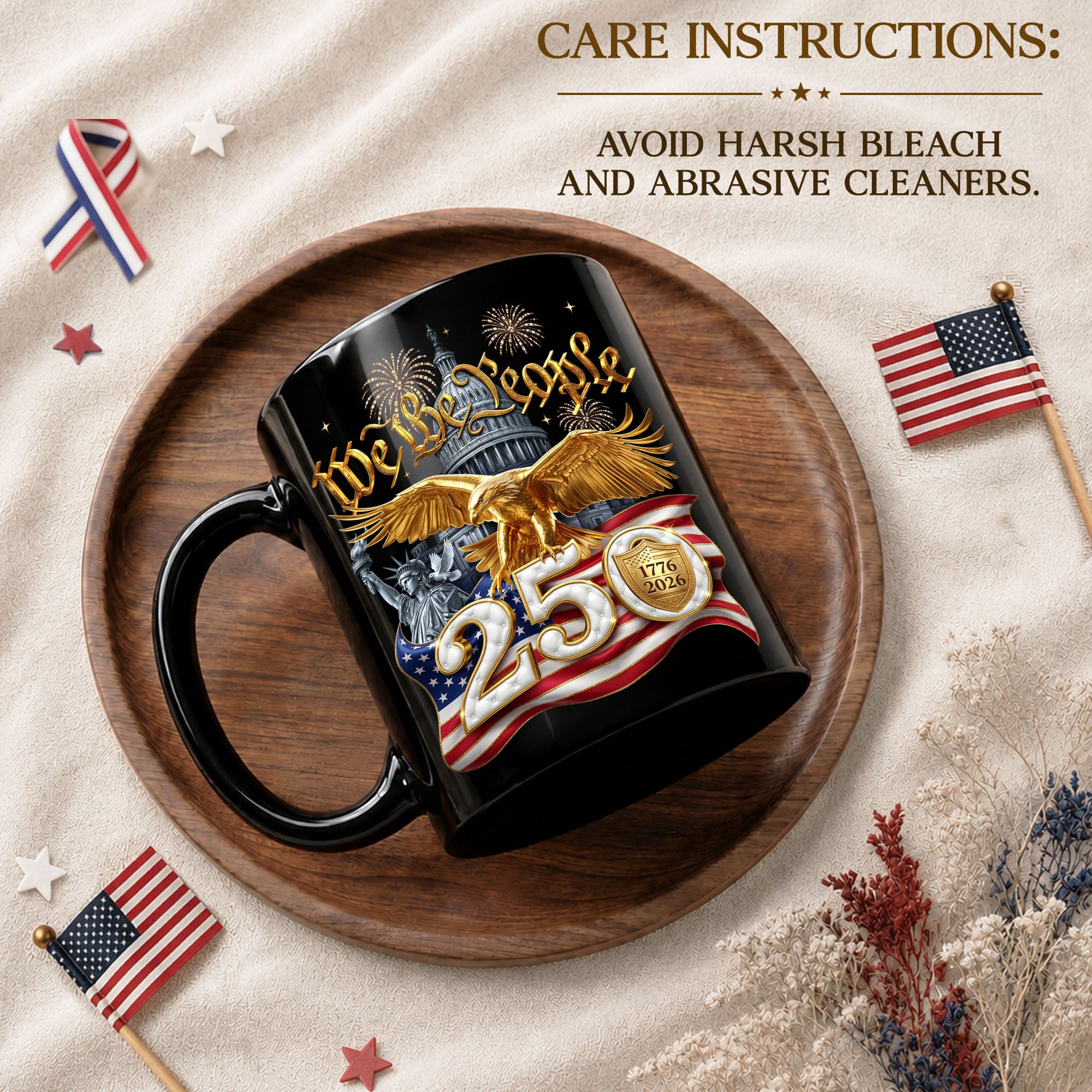 We The People 1776-2026 Mug - Retro Patriotic Golden Bald Eagle Ceramic Cup