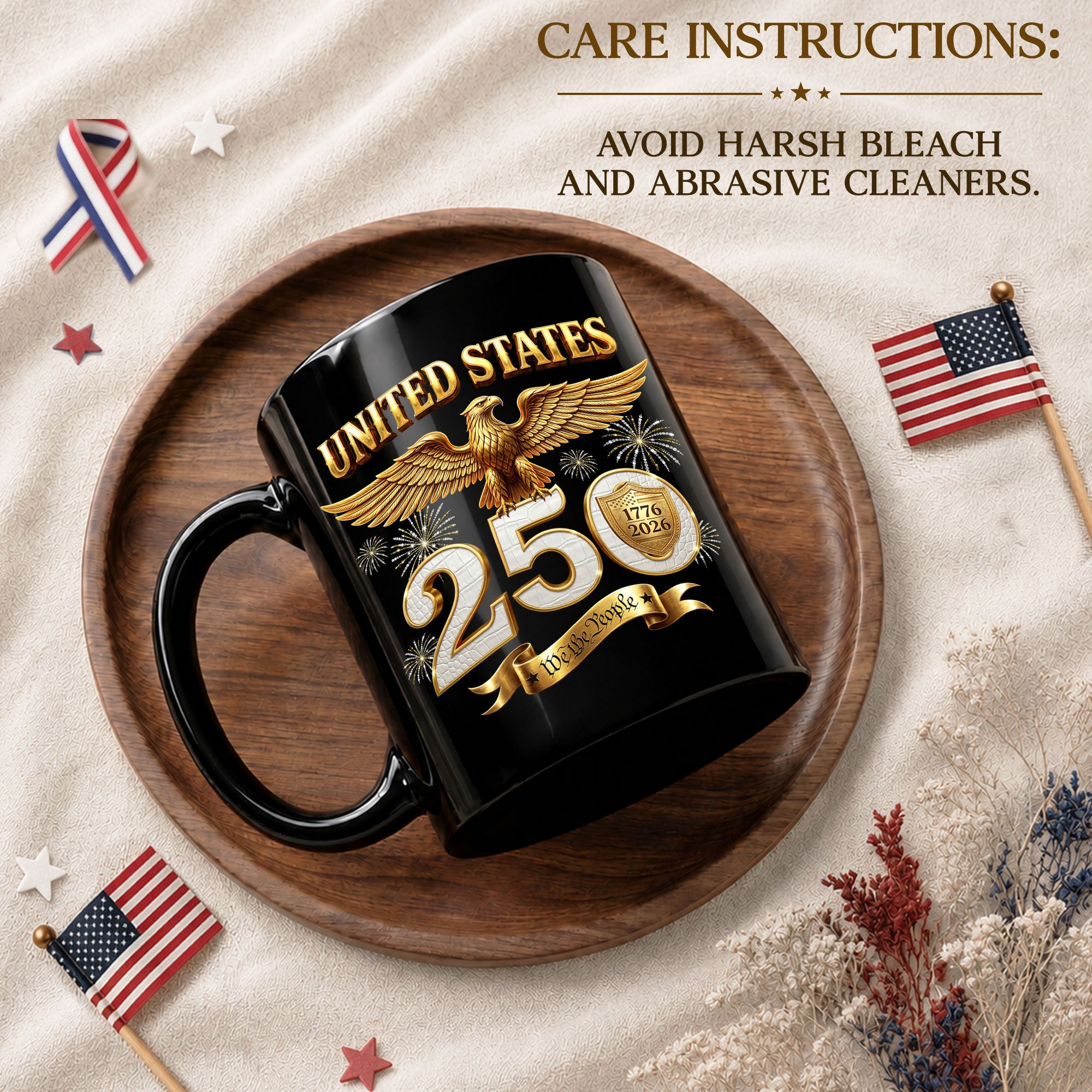 United States 1776 2026 Mug - Golden Patriotic Eagle We The People Ceramic Gift Cup