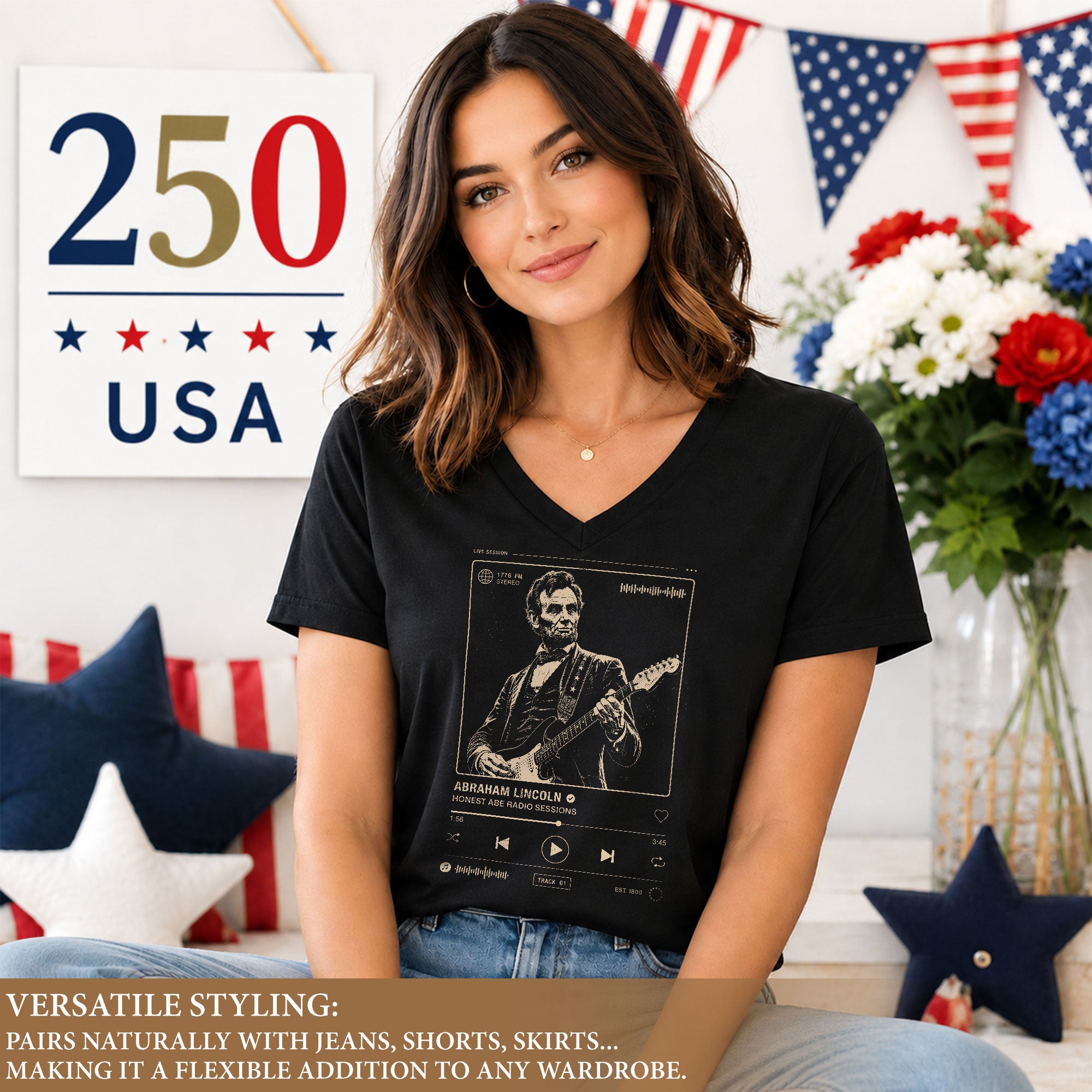 Abraham Lincoln Honest Abe Radio Sessions V-neck Shirt - Music Graphic Apparel Tee