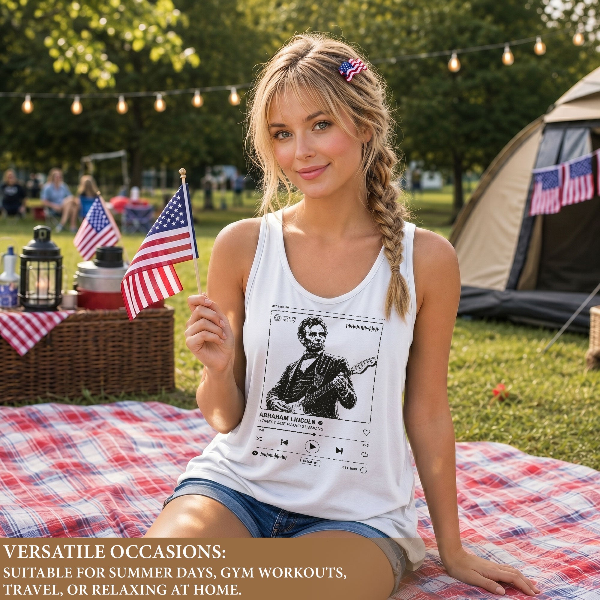 Women Tank Top Lincoln Patriotic Honest Abe Radio Sessions Graphic Sleeveless Tee