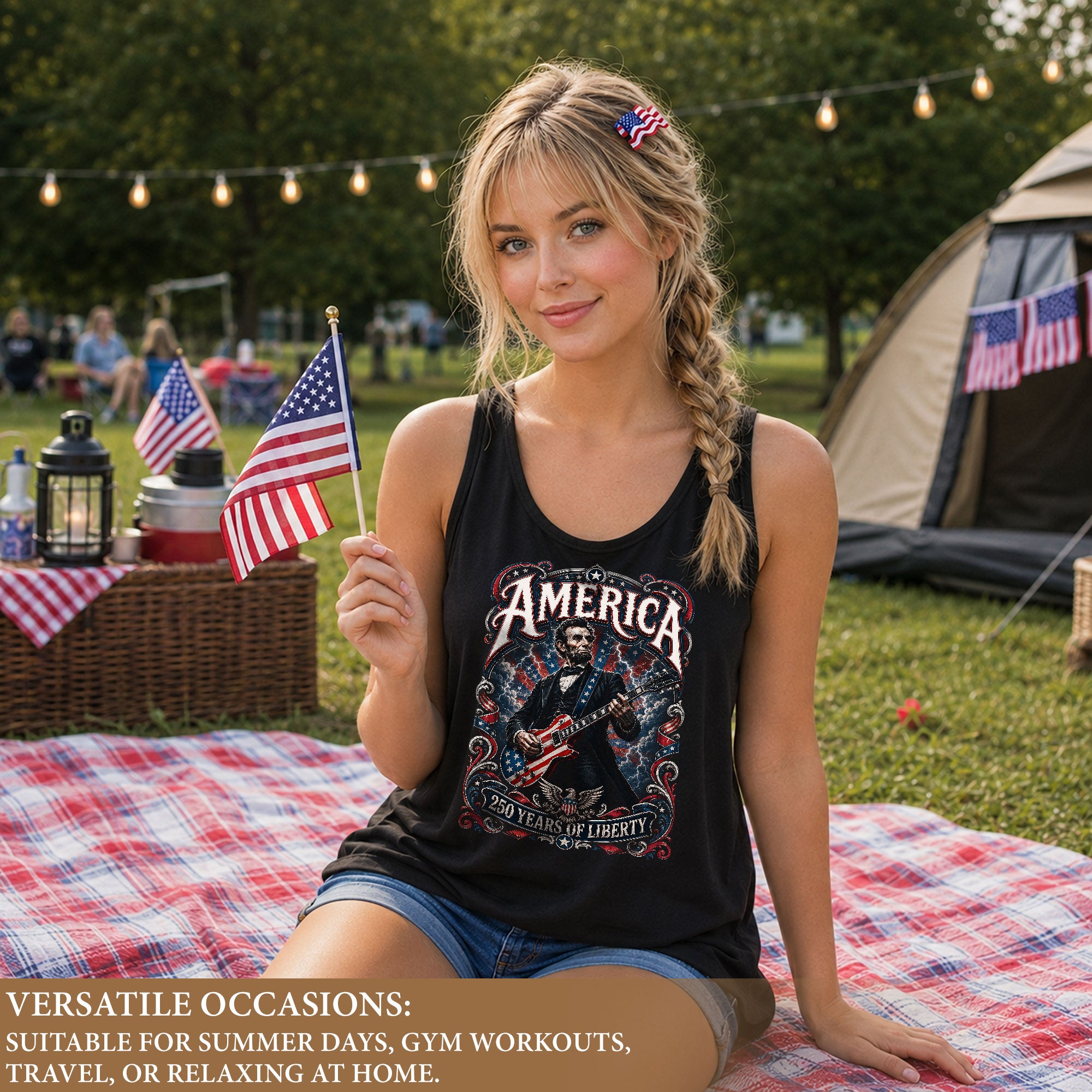 Lincoln Women Tank Top 250 Years of Liberty Patriotic USA Rock Guitarist History Shirt