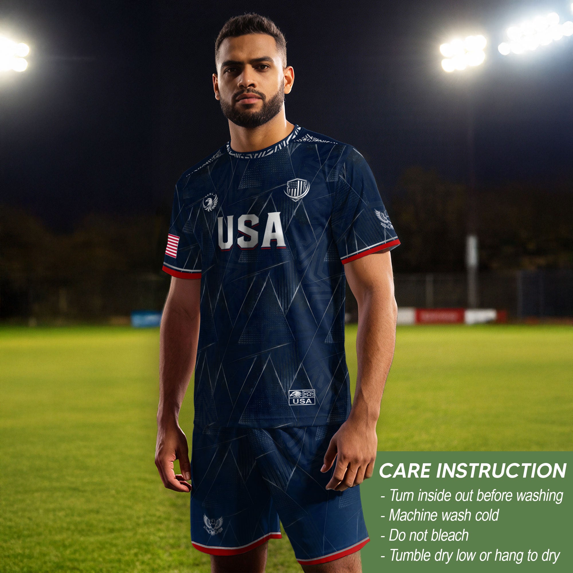 Adult Soccer Jersey Blue Patriotic Design - Bold Eagle Graphic Sport Training Shirt