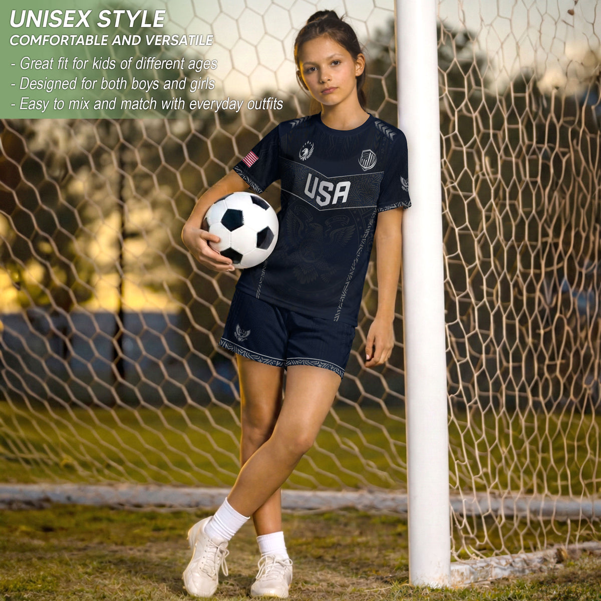 Kids' Blue USA Soccer Jersey Patriotic Eagle Graphic Print Breathable Fan Shirt - Rust Field Wear