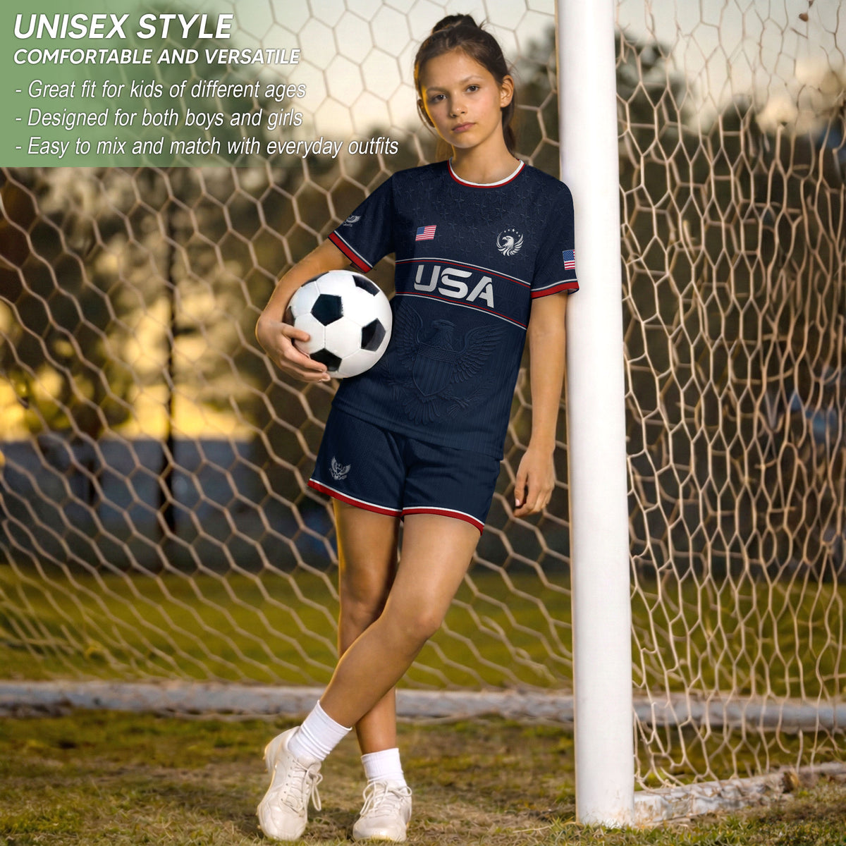 Youth Blue USA Football Shirt Patriotic Eagle Design Breathable Sport Training Tee - Rust Field Wear