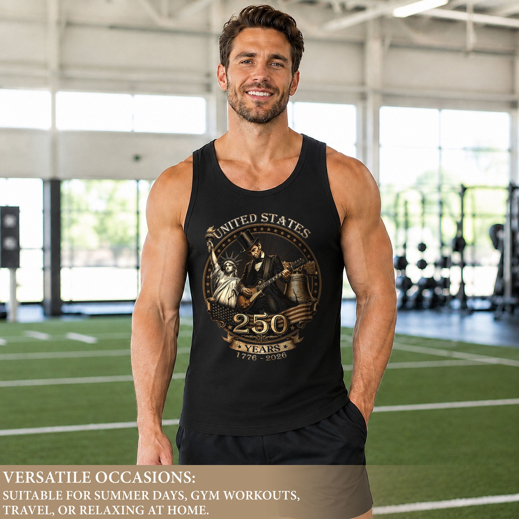 Men's Graphic Tank Top Abraham Lincoln Statue of Liberty 1776-2026 Patriotic Tee