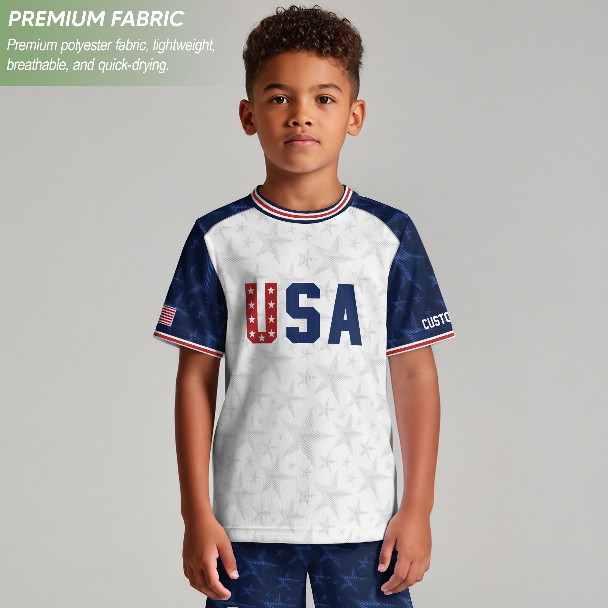 Custom Kid USA Soccer Jersey Heritage Collection White Navy Personalized Youth Tee