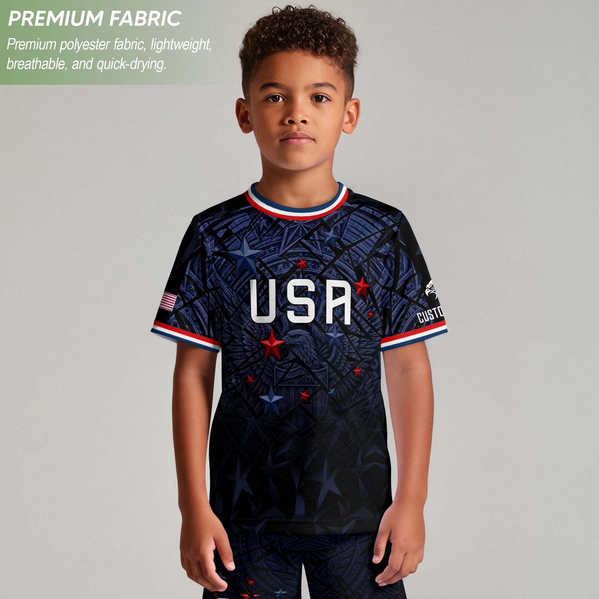 Kids USA Soccer Jersey Navy Personalized Youth Patriotic American Football Shirt