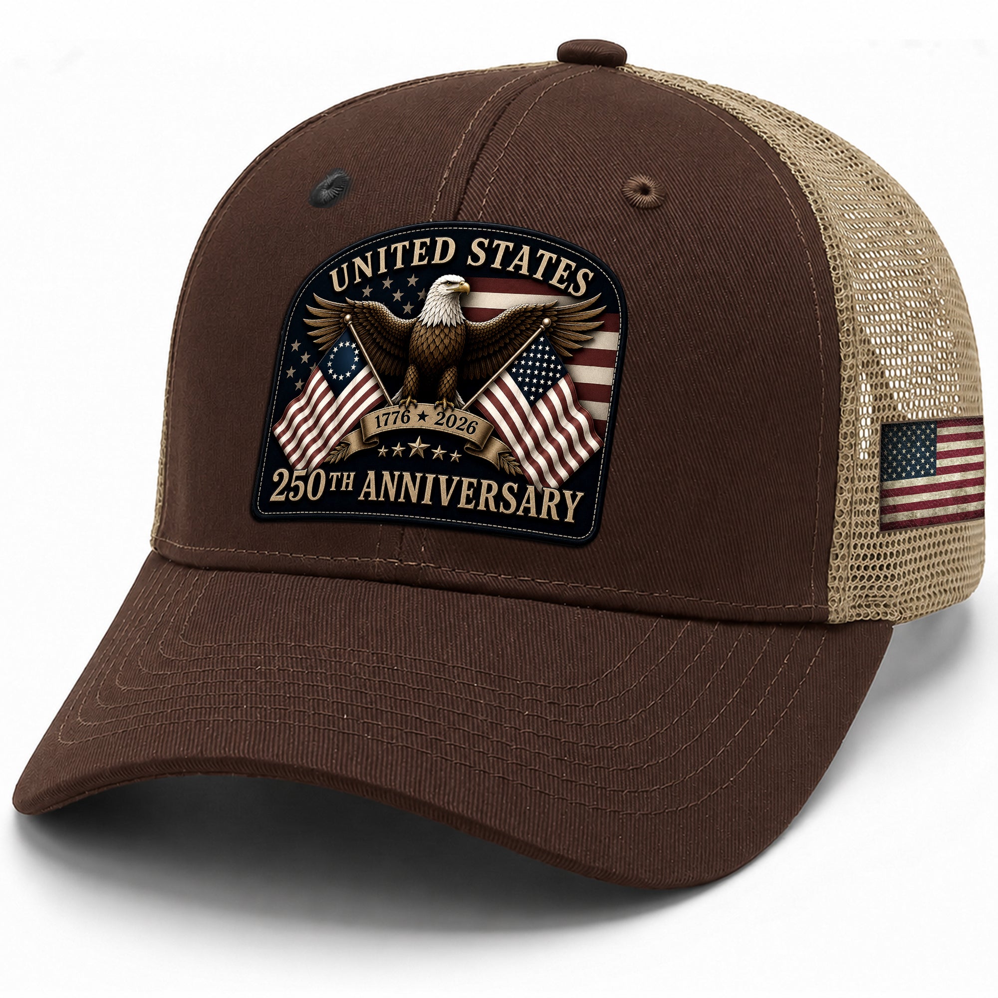 Leather Patch Hat United States 250th Anniversary Patriotic Mesh Back Summer Cap
