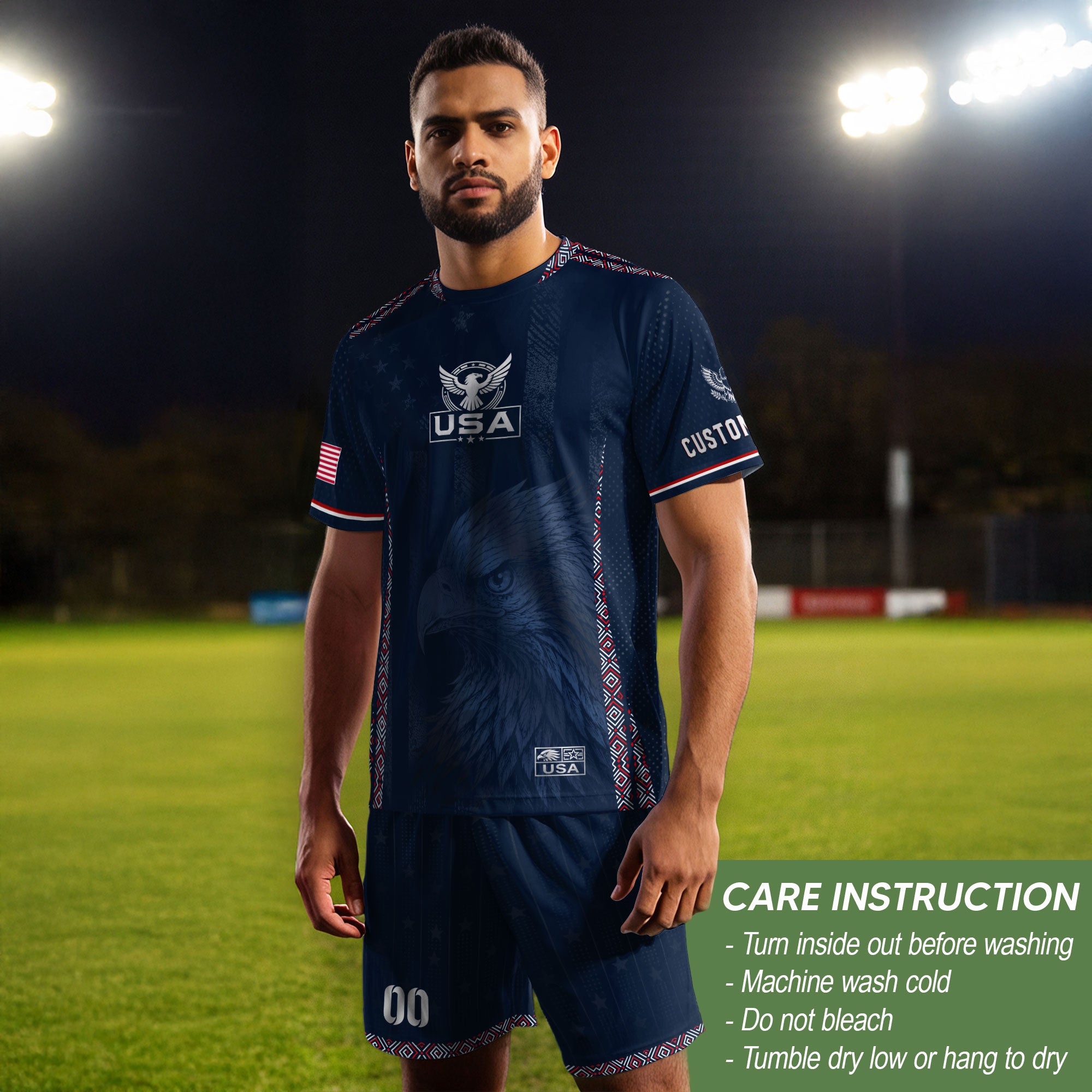 Personalized Adult USA Soccer Jersey Navy Blue Patriotic American Eagle Football Shirt