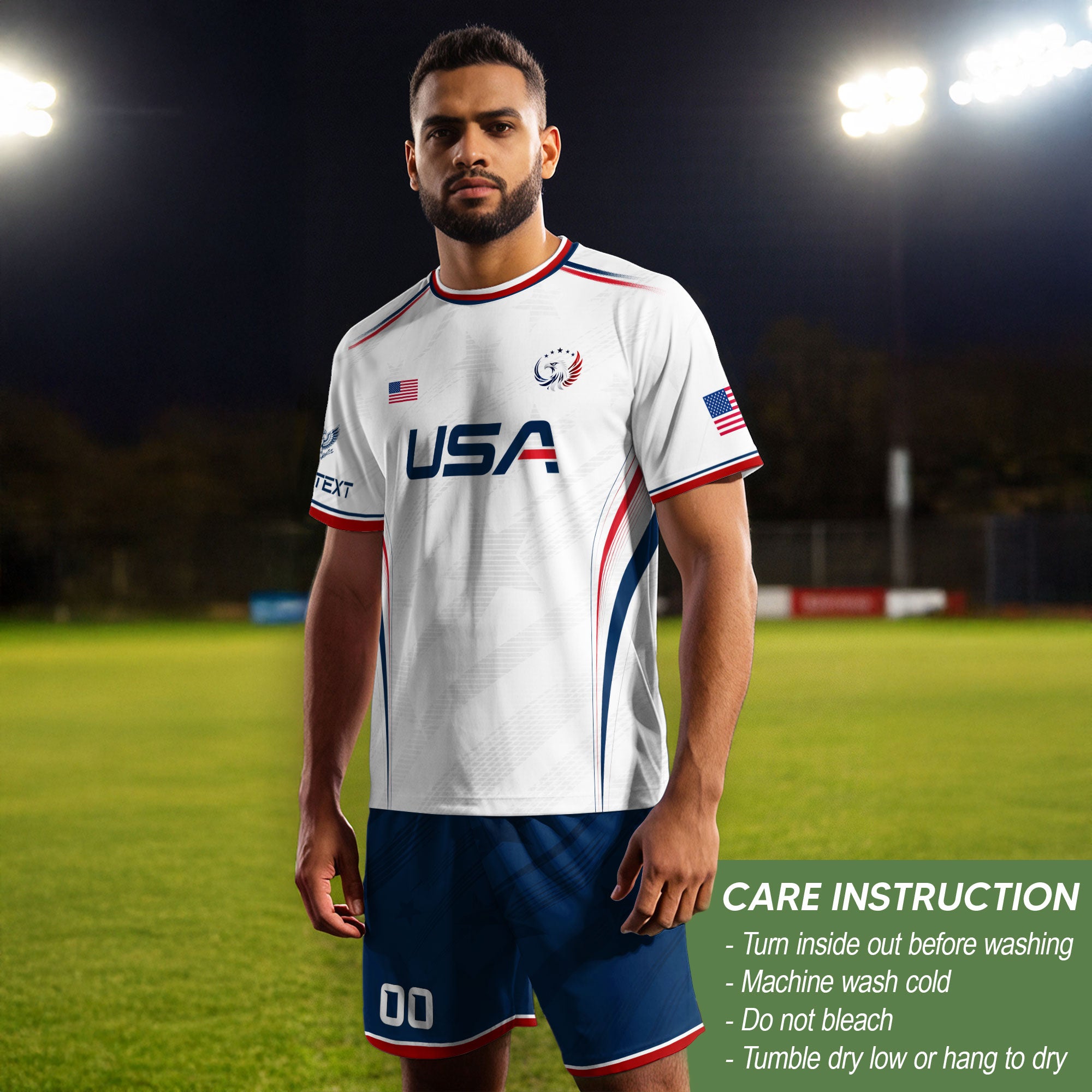 Custom White USA Soccer Jersey Personalized Adult Name Number Patriotic Sports Uniform