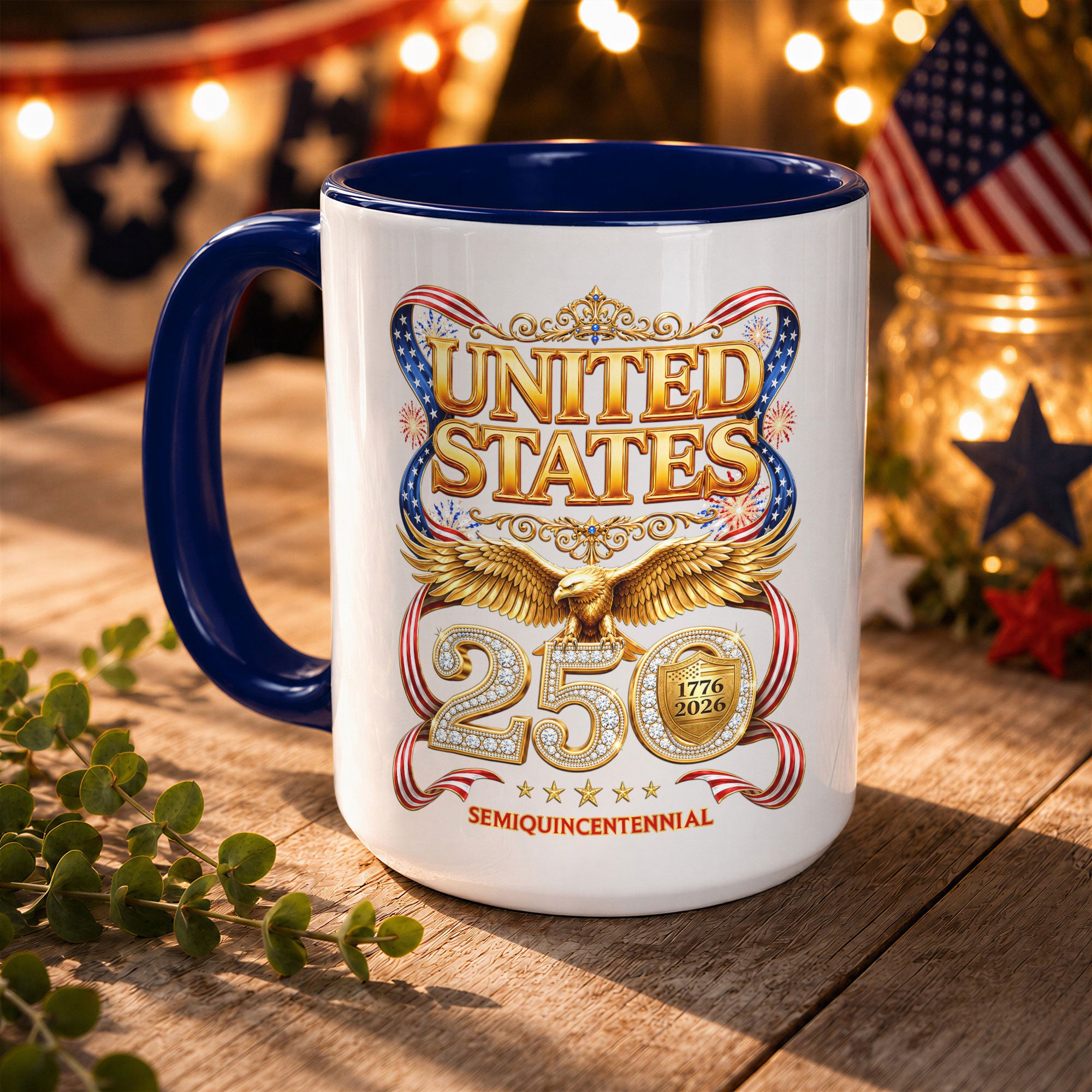 United States Patriotic Accent Mug - Historical 1776 2026 Golden Eagle Gift Cup