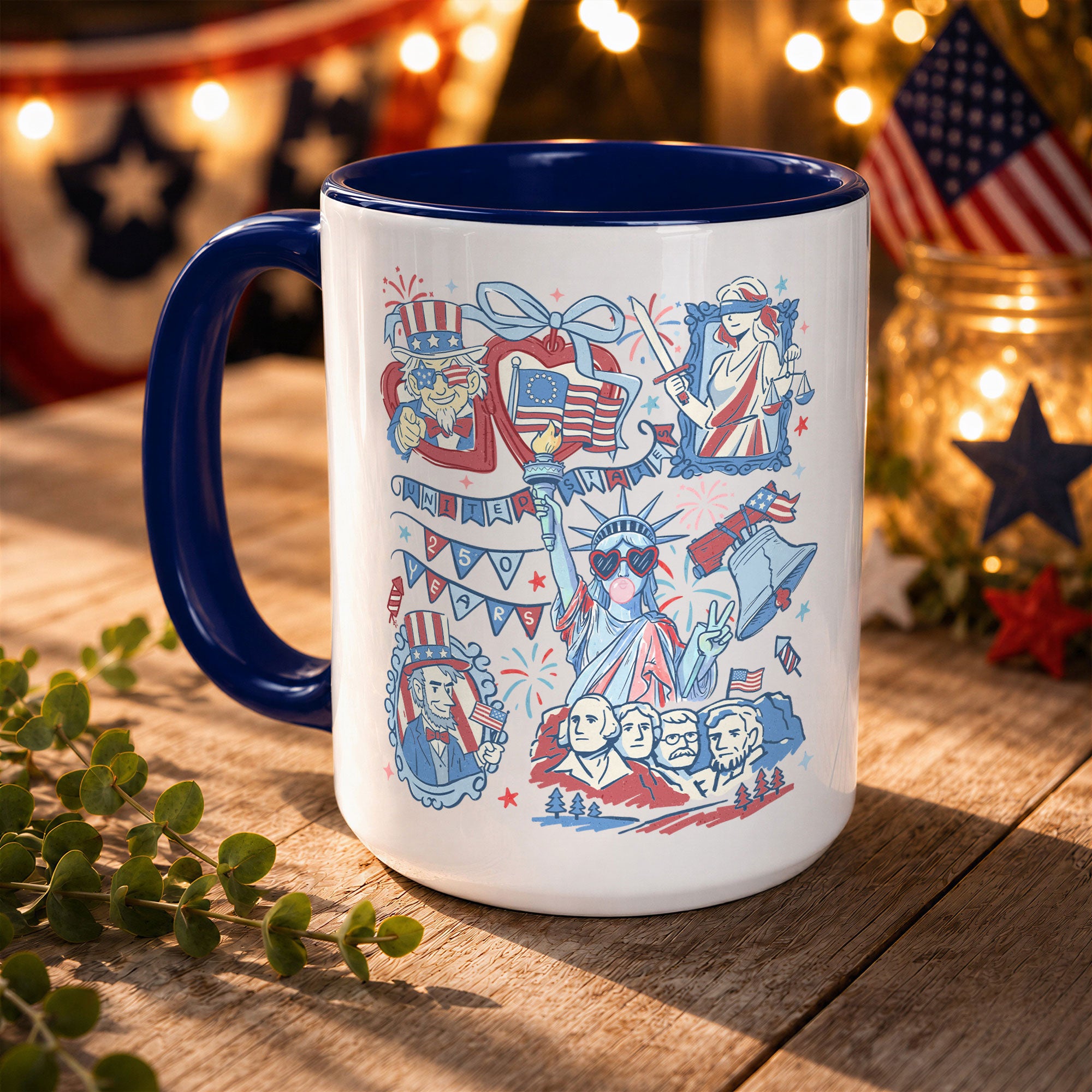 250 Years American Heritage Accent Mug - Retro Patriotic Stamps Uncle Sam Cup
