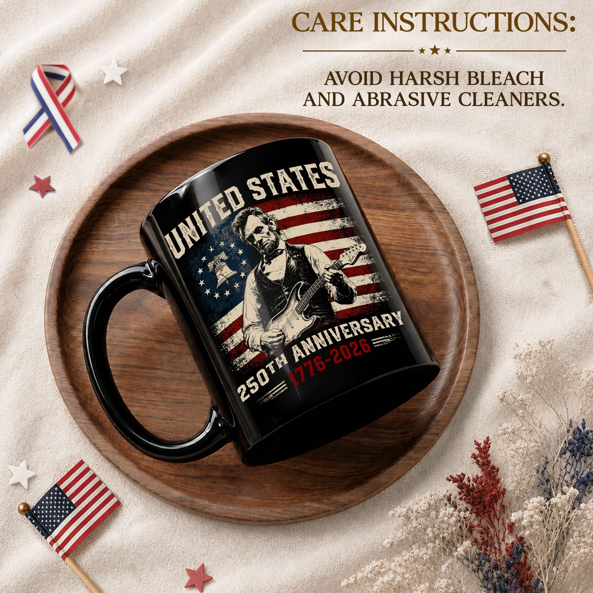 United States 250th Anniversary Mug Abraham Lincoln Guitar 1776 2026 Ceramic - Rust Field Wear