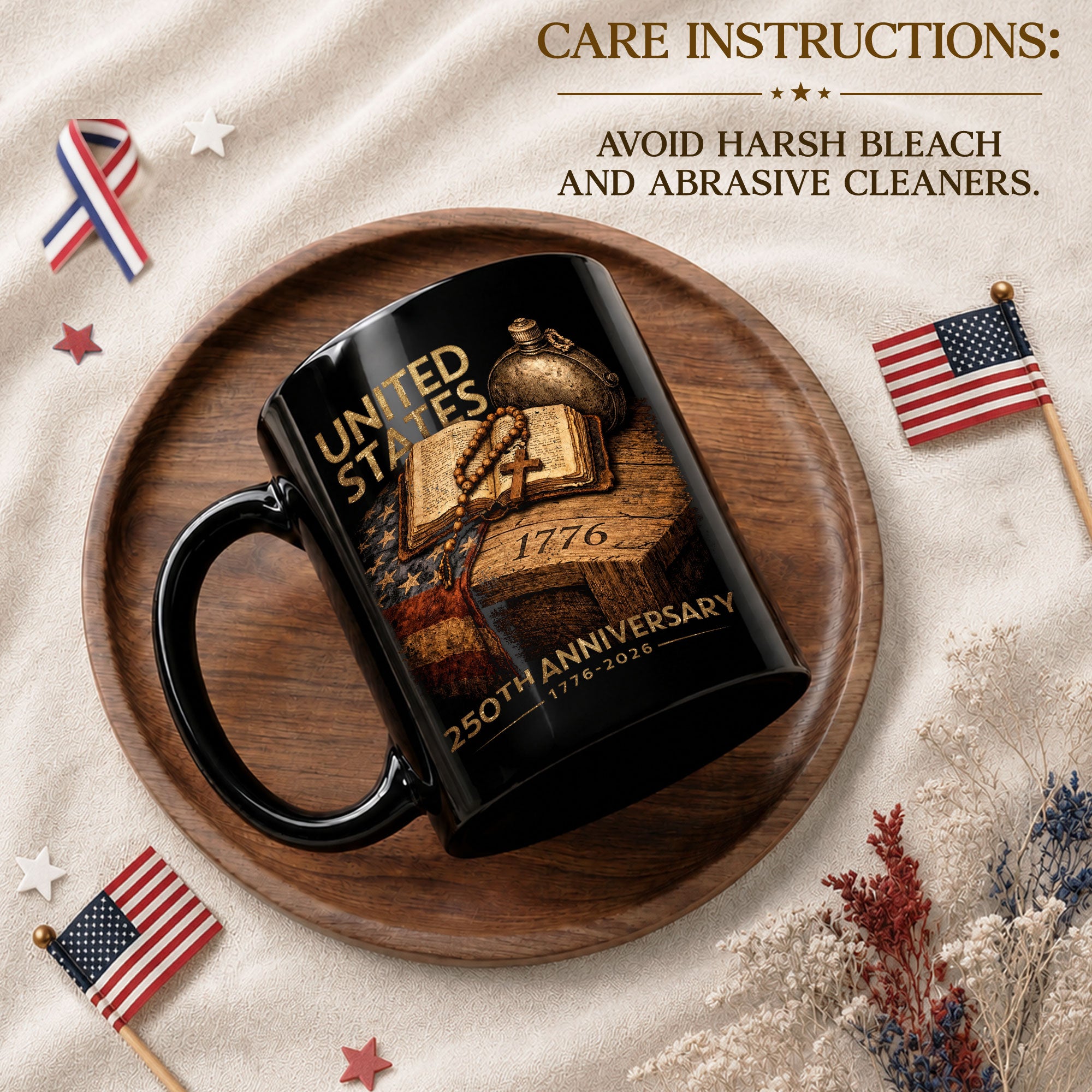 1776 2026 Mug 250th Anniversary United States Patriotic Bible Cross Ceramic - Rust Field Wear