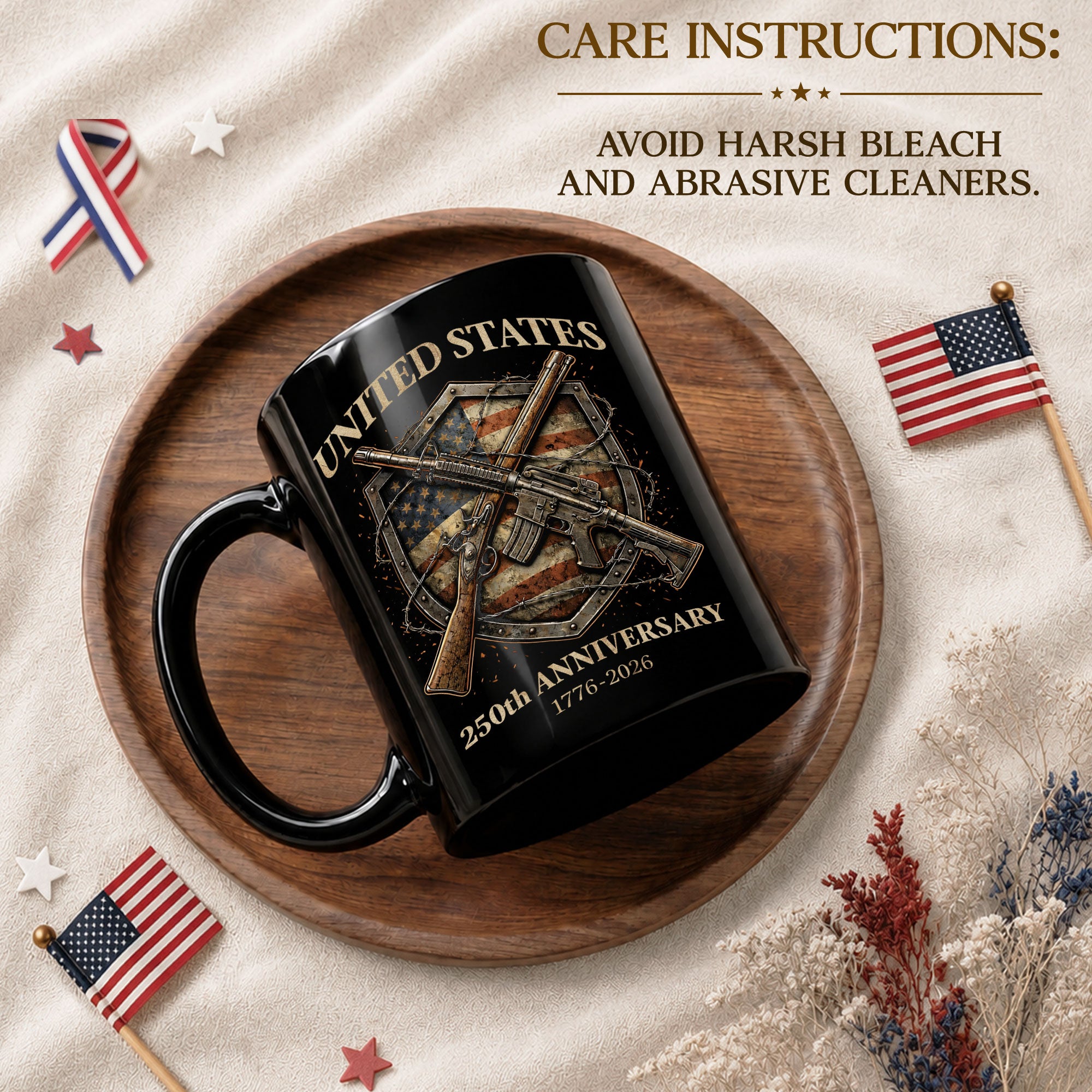 1776 2026 Mug 250th Anniversary United States Patriotic Rifle Shield Ceramic upsale