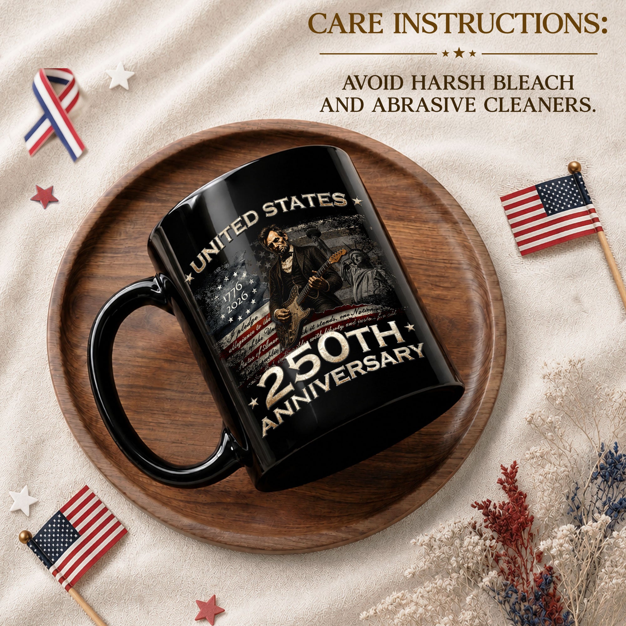 Unique Lincoln Guitar Ceramic Mug - Patriotic Statue of Liberty Vintage Graphic Cup
