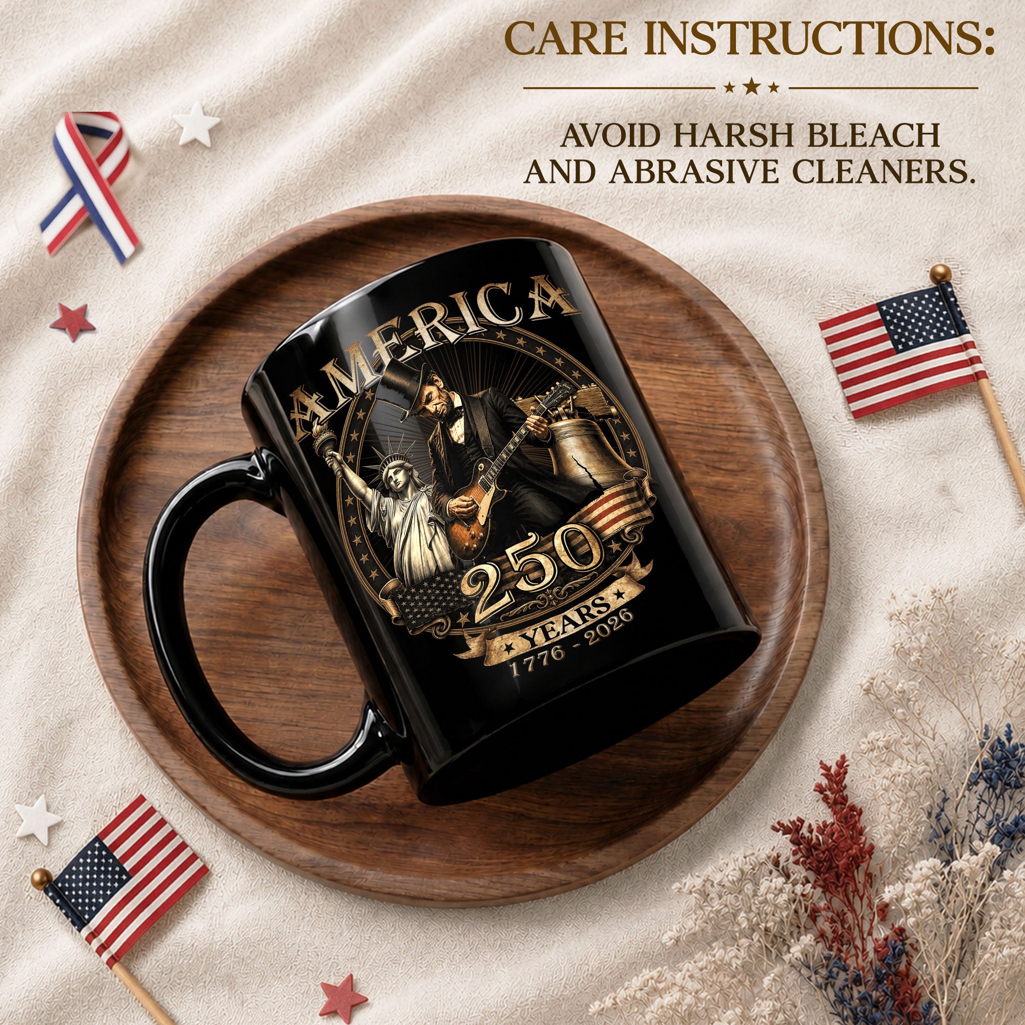 Patriotic Mug 250 Years 1776-2026 United States Statue Of Liberty Lincoln Rock Guitar