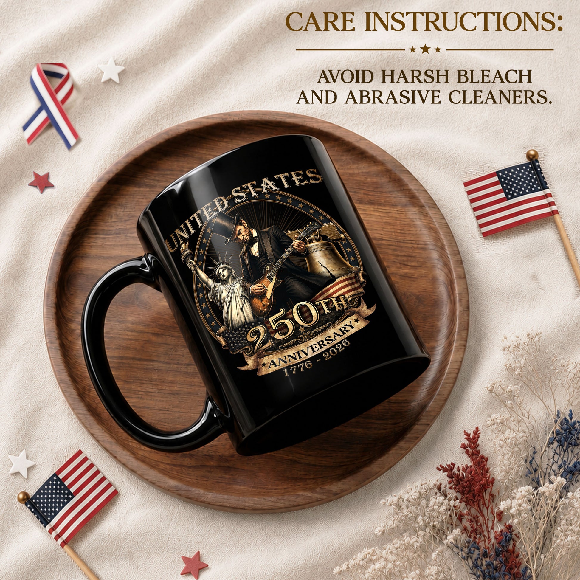 Patriotic Mug 250 Years 1776-2026 United States Statue Of Liberty Lincoln Rock Guitar - Rust Field Wear