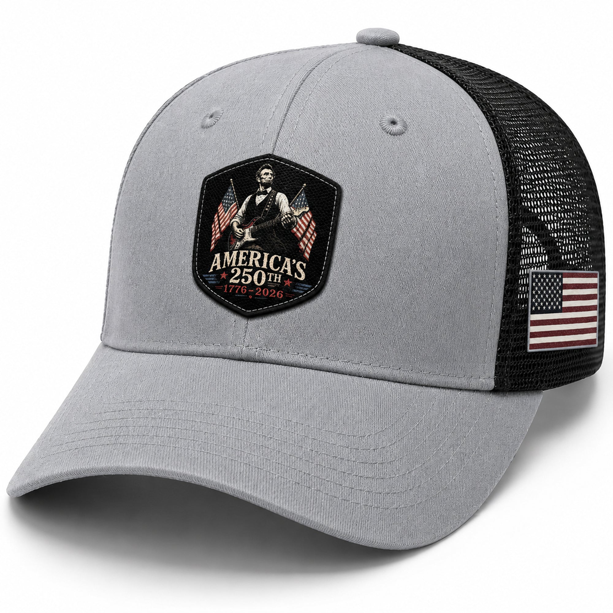 Leather Patch Hat Abraham Lincoln Guitar Flag Cap Patriotic 1776-2026 Anniversary Gift