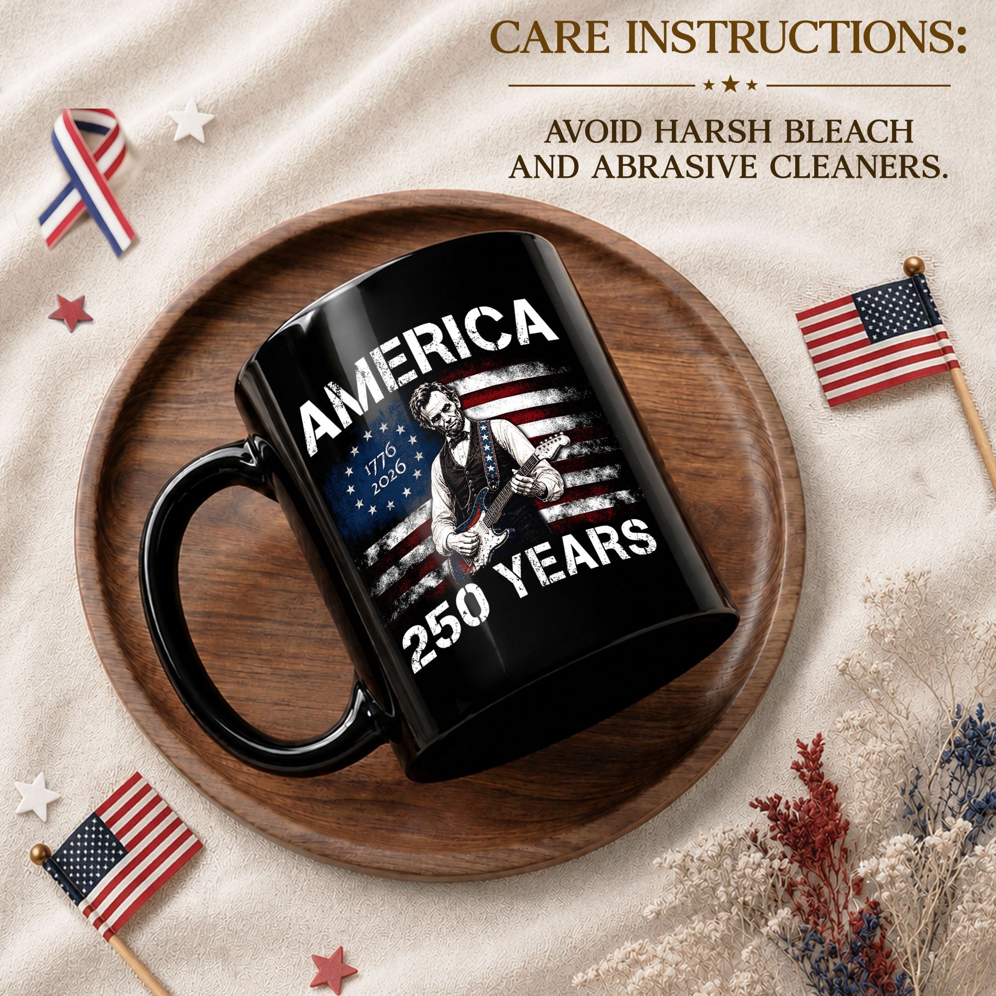 Mug: America 250 Years 1776-2026 Abraham Lincoln Guitar Patriotic Anniversary Gift