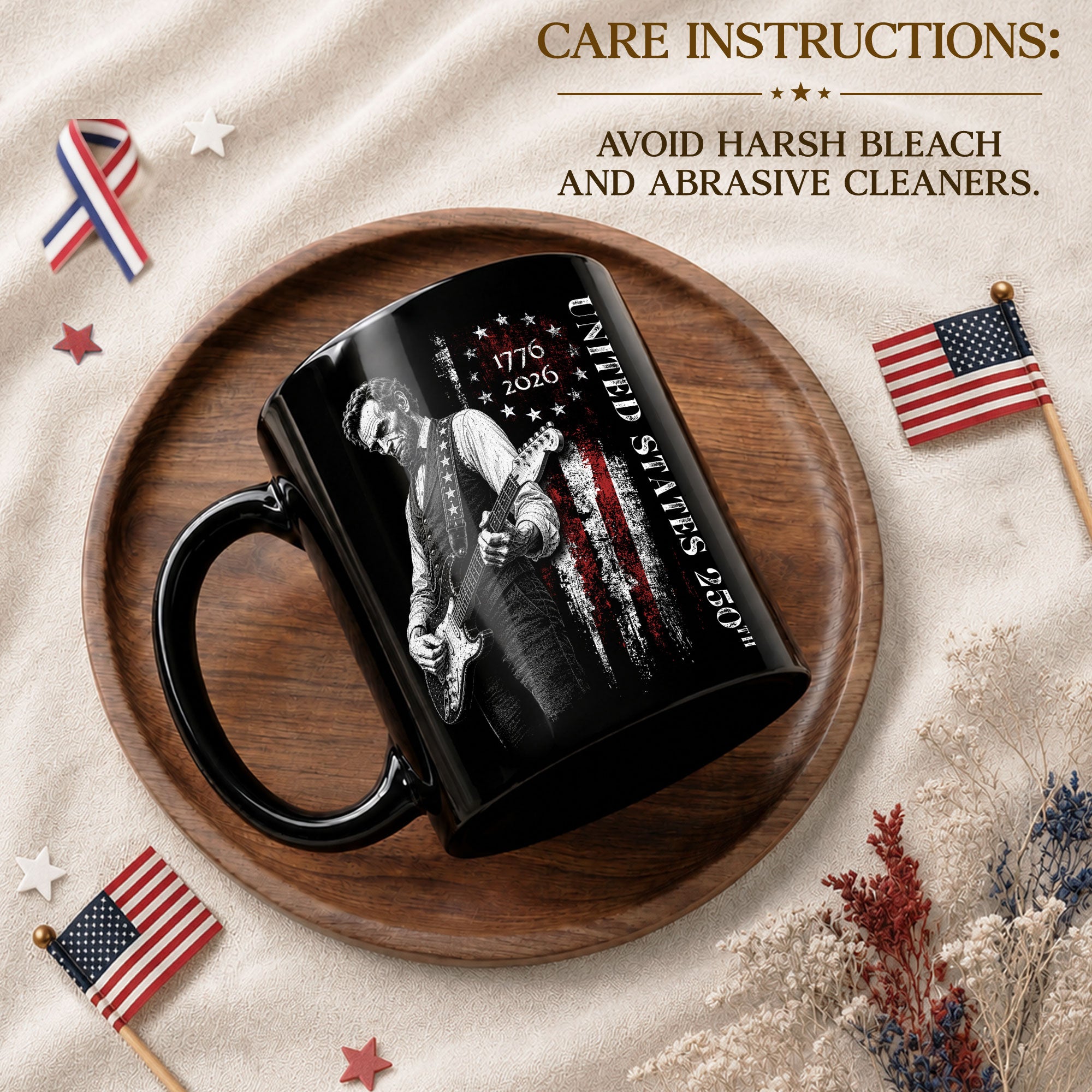 Abraham Lincoln Guitar Player America 250th Anniversary 1776-2026 Patriotic Art Mug - Rust Field Wear