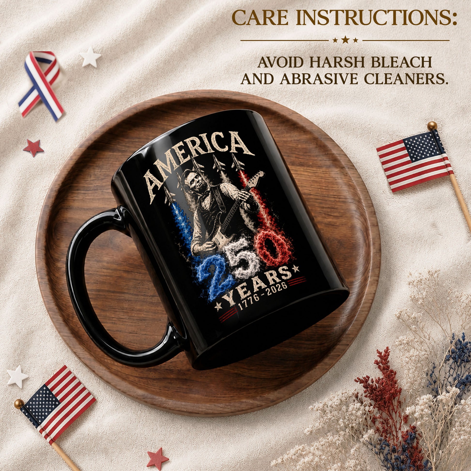 250 Years 1776 2026 Mug Abraham Lincoln Fighter Jet Patriotic American Ceramic Cup - Rust Field Wear