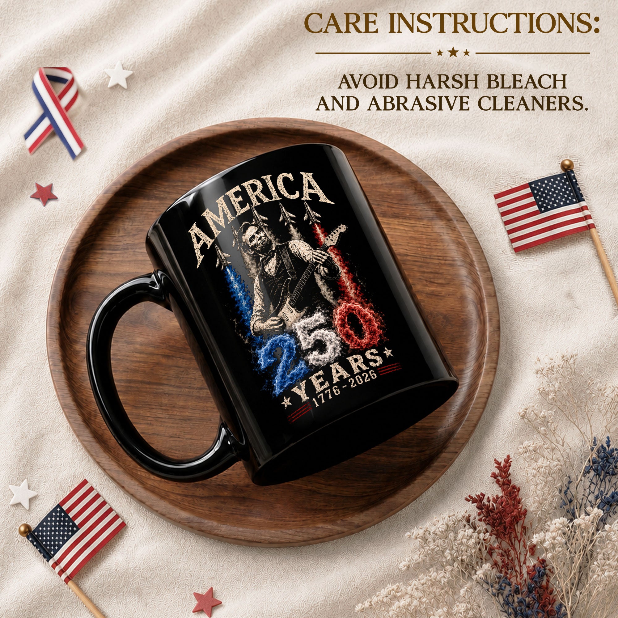 250 Years 1776 2026 Mug Abraham Lincoln Fighter Jet Patriotic American Ceramic Cup - Rust Field Wear