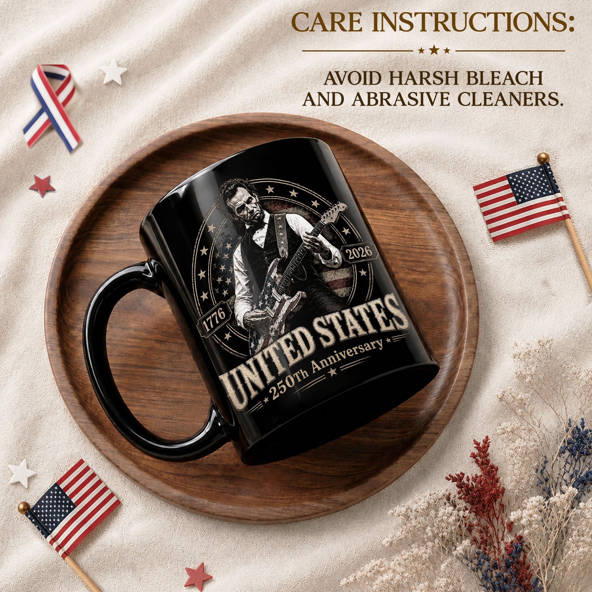 250 Years 1776 2026 Mug Abraham Lincoln Rock Guitar Patriotic Patriotic Ceramic Cup - Rust Field Wear