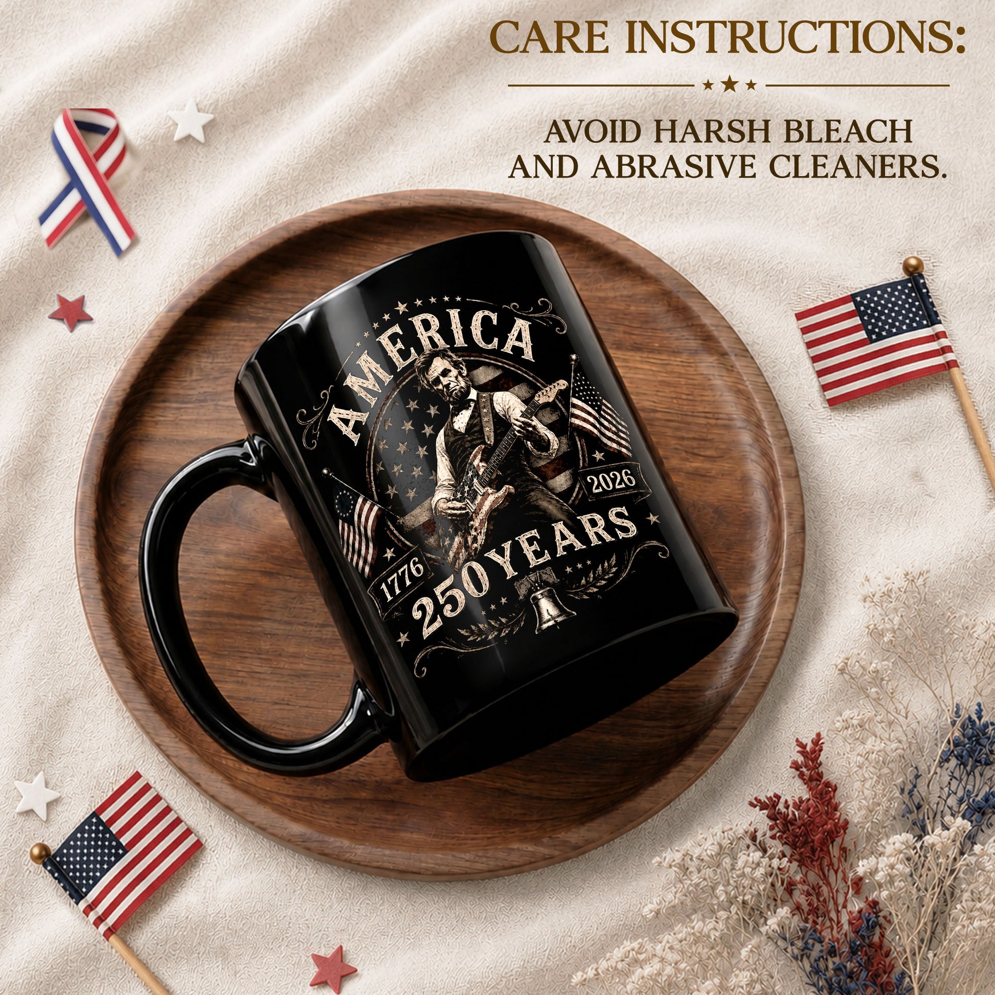 250 Years 1776 2026 Mug Abraham Lincoln Rock Guitar Liberty Bell Patriotic Cup Gift - Rust Field Wear