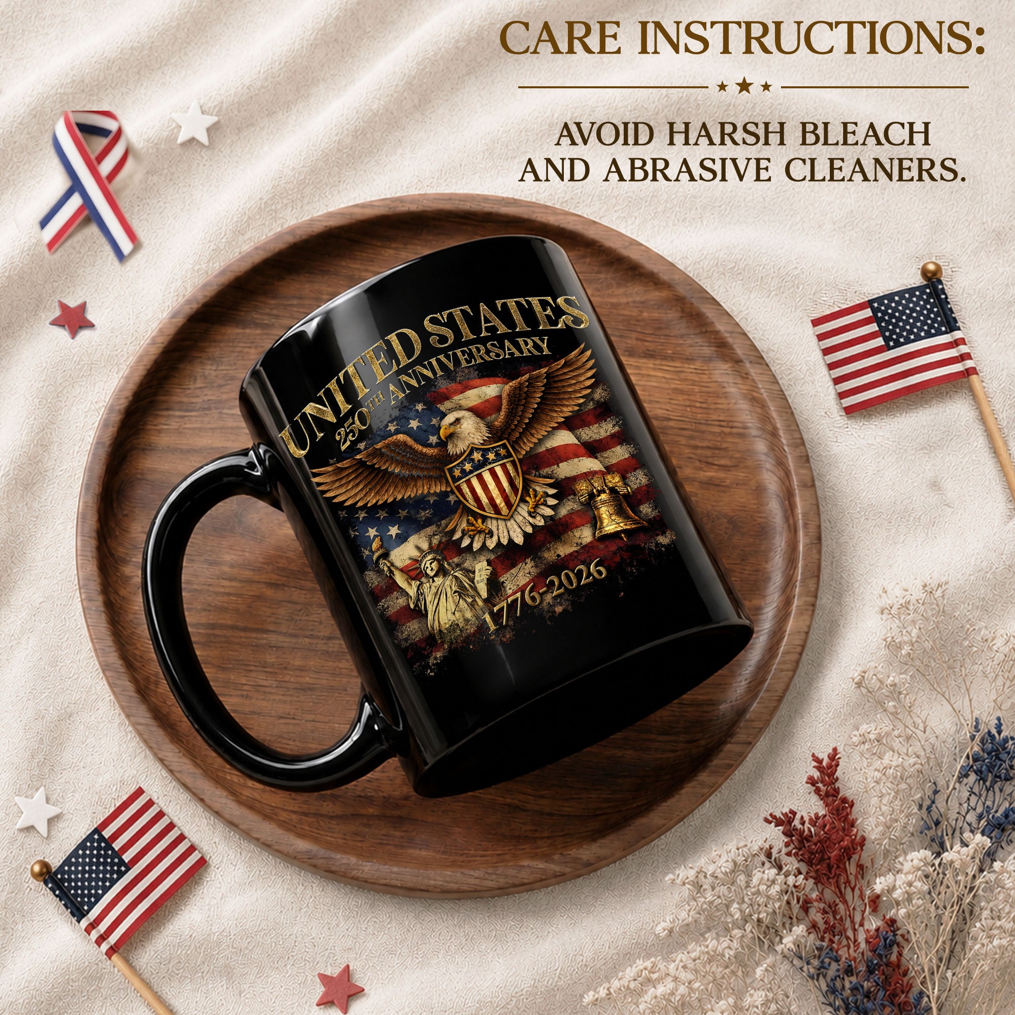 USA 250 Years 1776-2026 Patriotic Symbols Statue of Liberty Eagle Anniversary Mug - Rust Field Wear