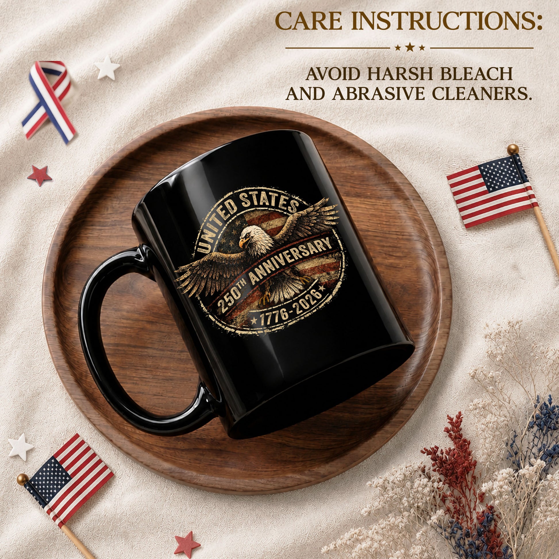 Vintage US 250th Anniversary 1776-2026 American Eagle Flag Commemorative Mug - Rust Field Wear