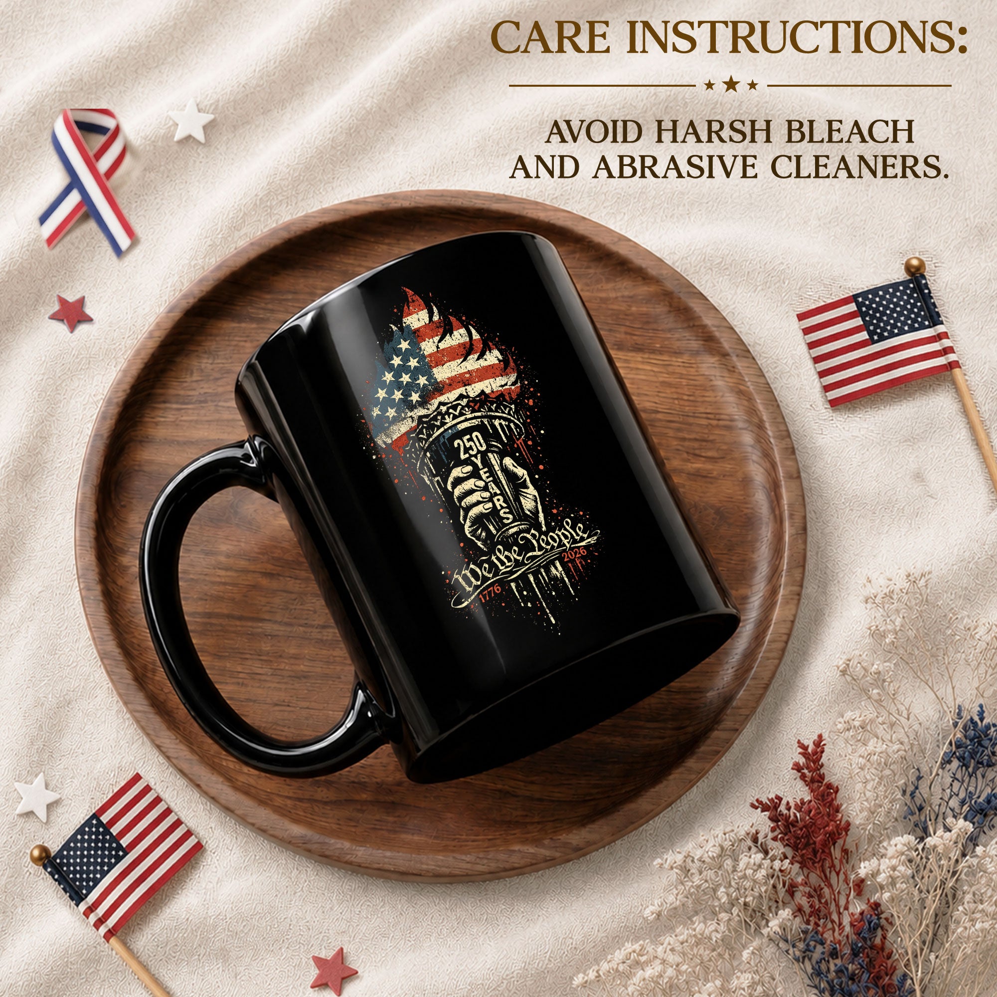 250 Years 1776 2026 Mug We The People Statue of Liberty Torch Ceramic Cup Gift - Rust Field Wear