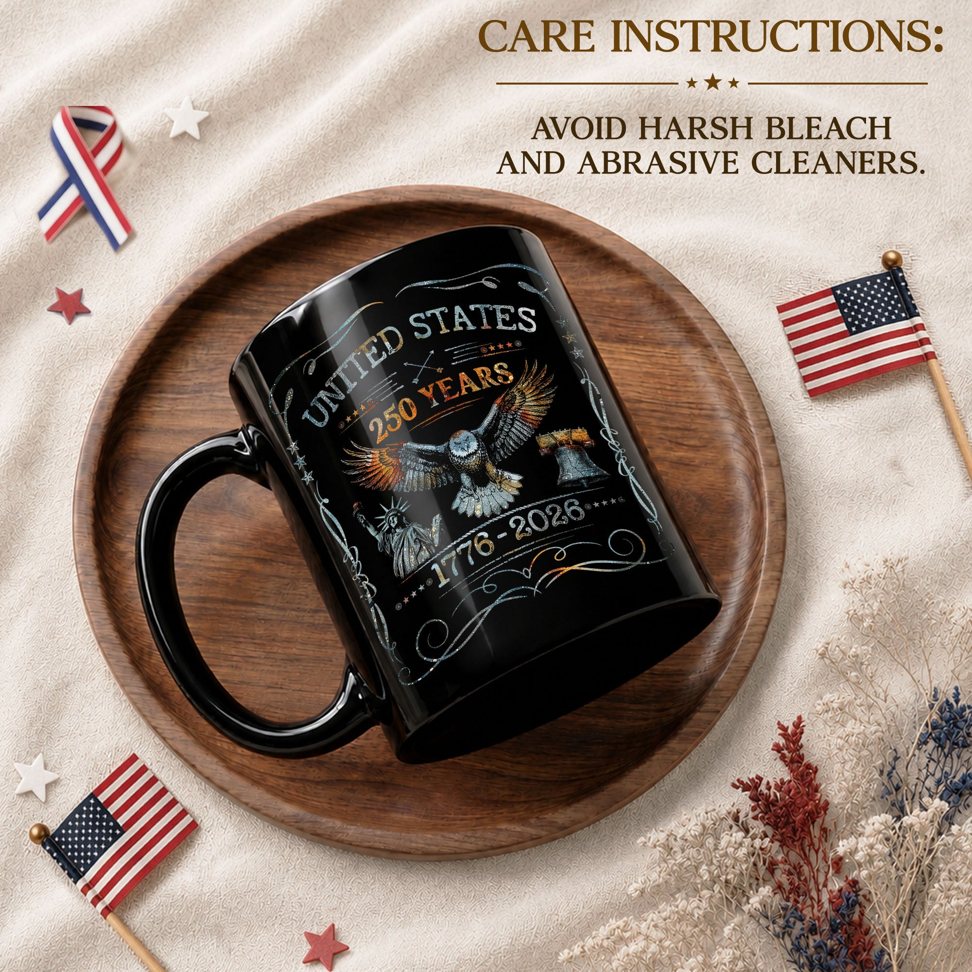 250 Years 1776 2026 Mug United States Patriotic Eagle Liberty Bell Ceramic Cup - Rust Field Wear