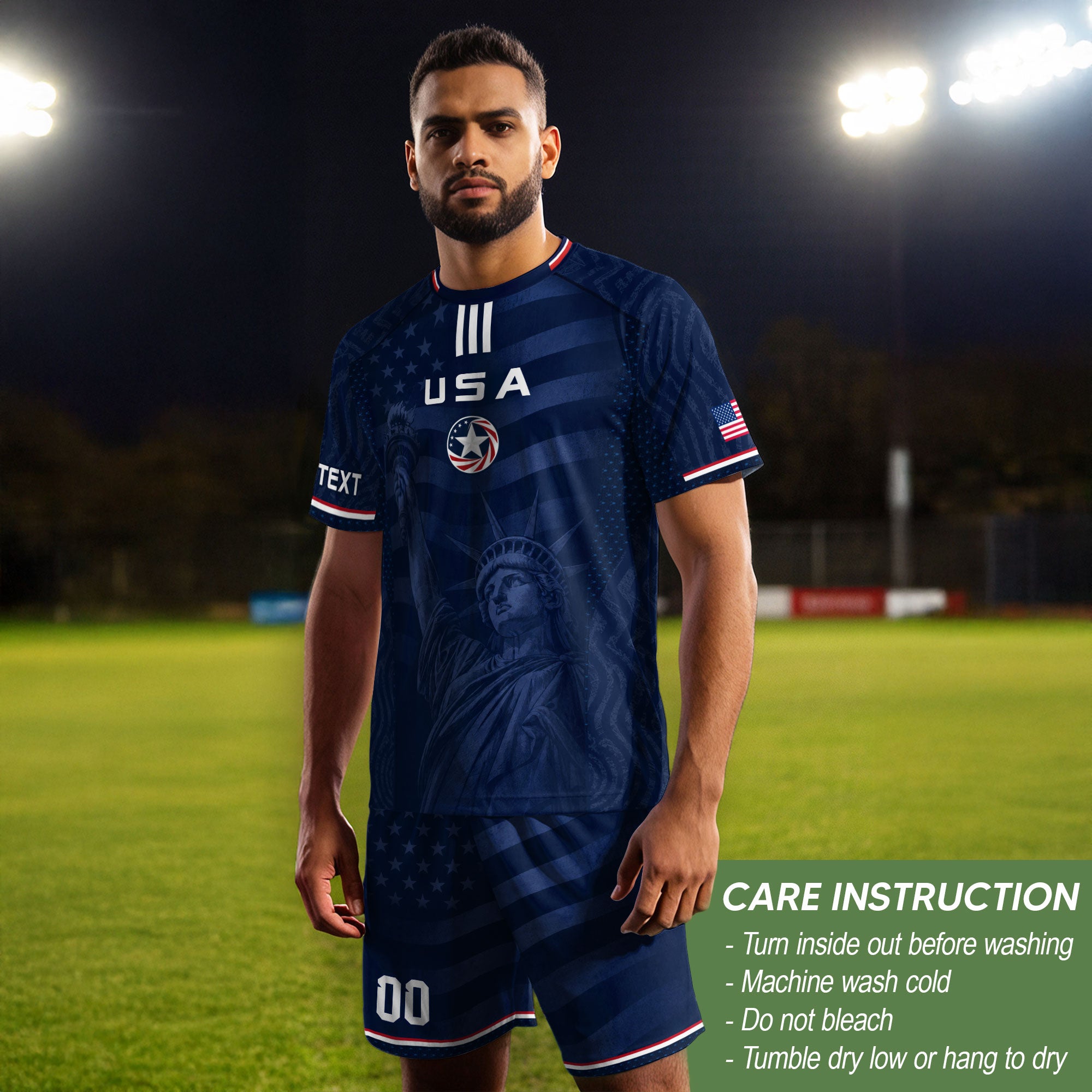 Custom Blue USA Statue of Liberty Soccer Jersey - Personalized Name & Number Shirt