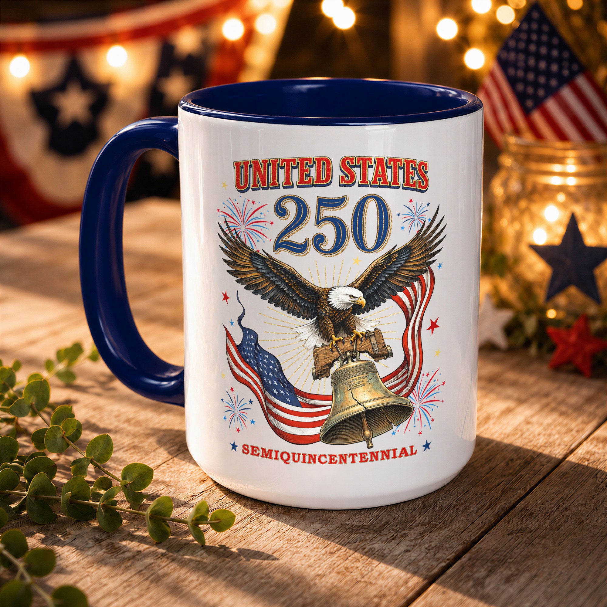 United States Accent Mug American Eagle Liberty Bell Patriotic Fireworks Gift Cup
