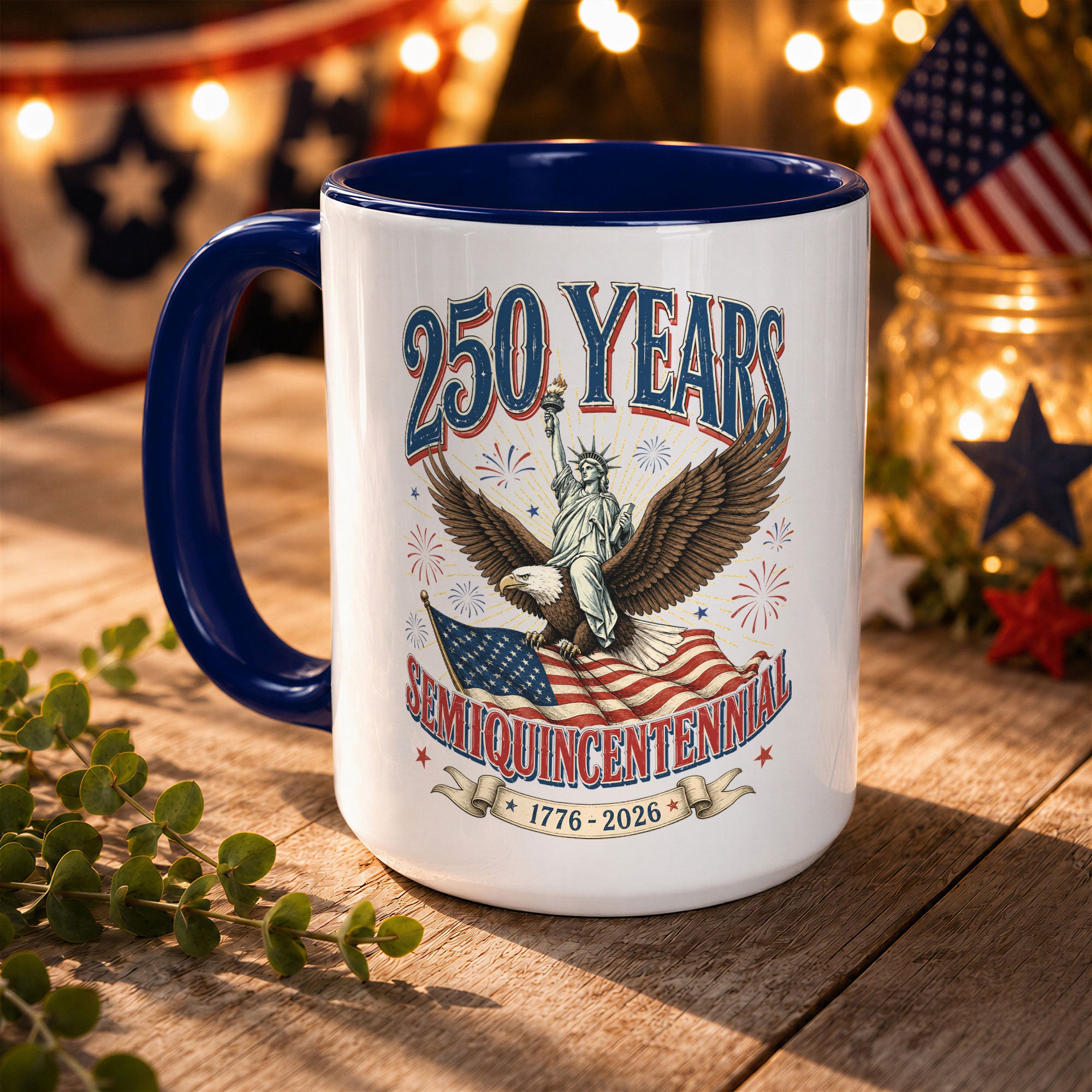 Patriotic Gift Accent Mug Statue of Liberty Riding American Eagle Graphic 1776 2026 Cup