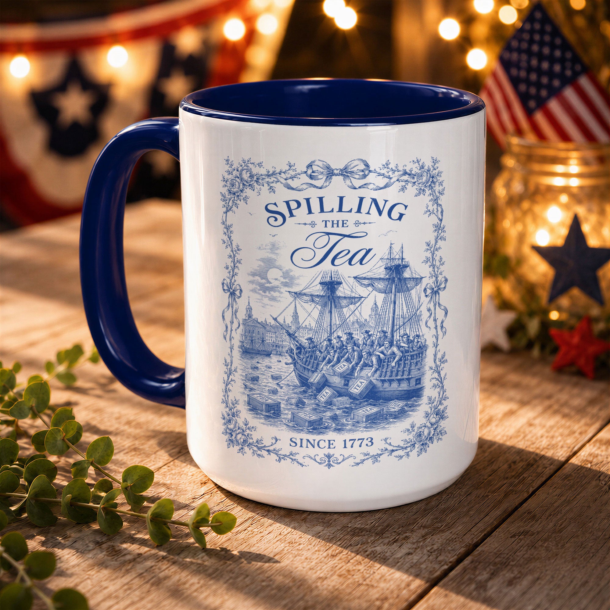 Classic Spilling The Tea Since 1773 Accent Mug Patriotic Historical Ceramic Vessel