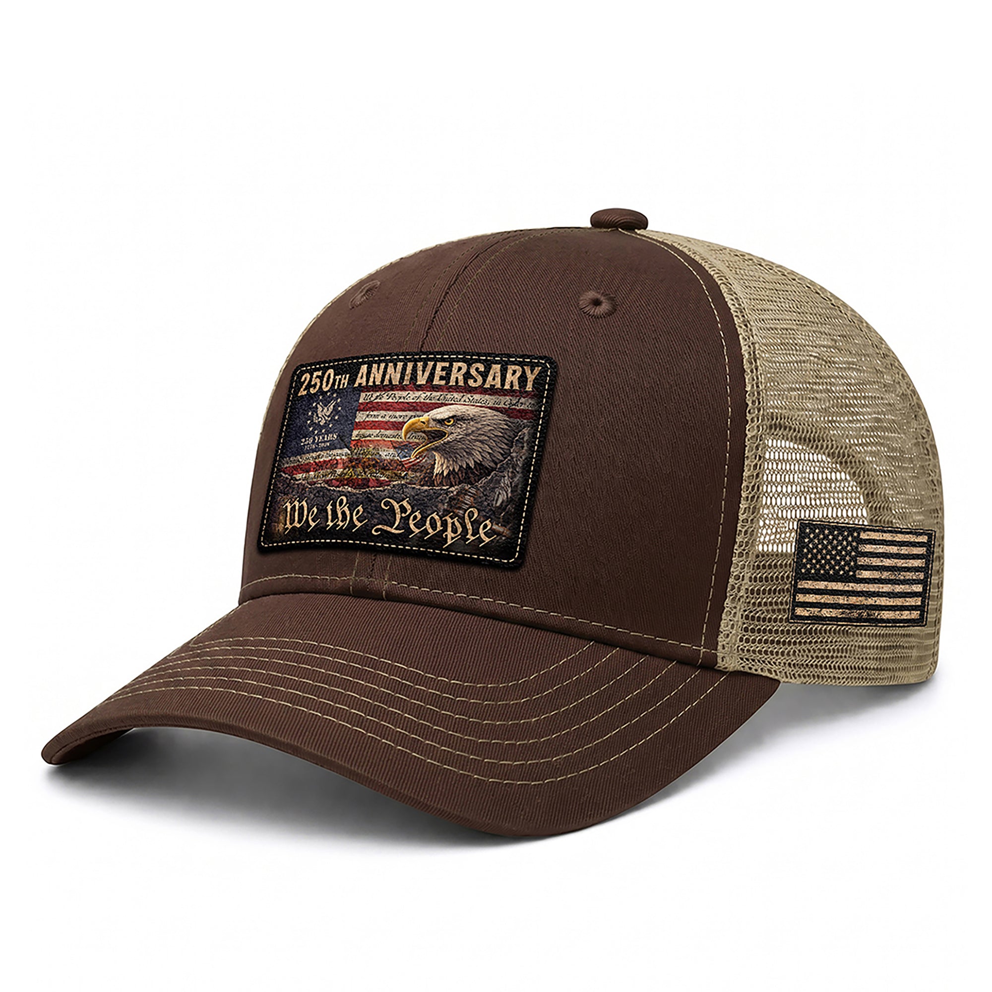 Patriotic Leather Patch Cap We The People 250th Anniversary Graphic Mesh Back Hat