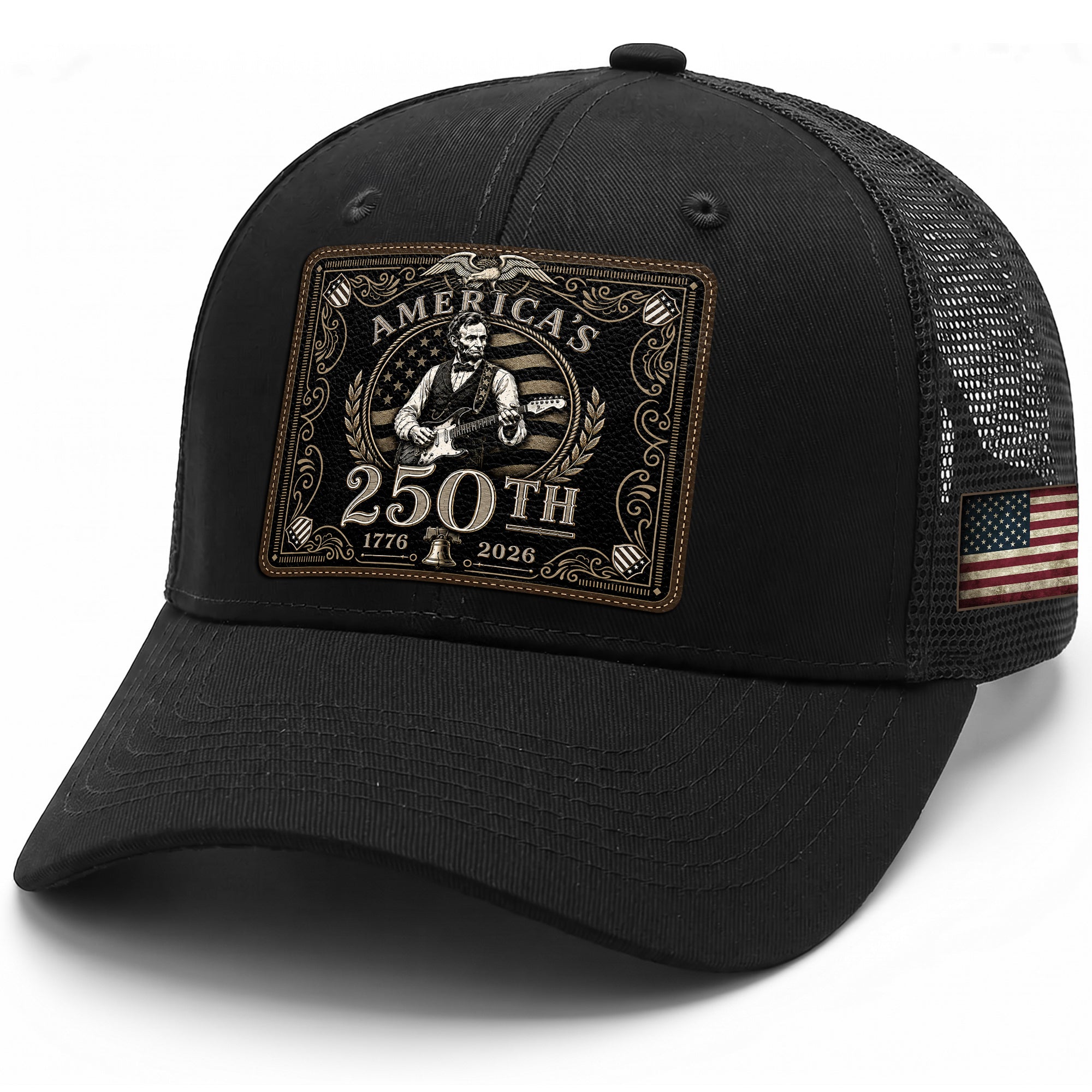 Lincoln Leather Patch Hat America's 250th Anniversary 1776-2026 Patriotic Trucker Cap