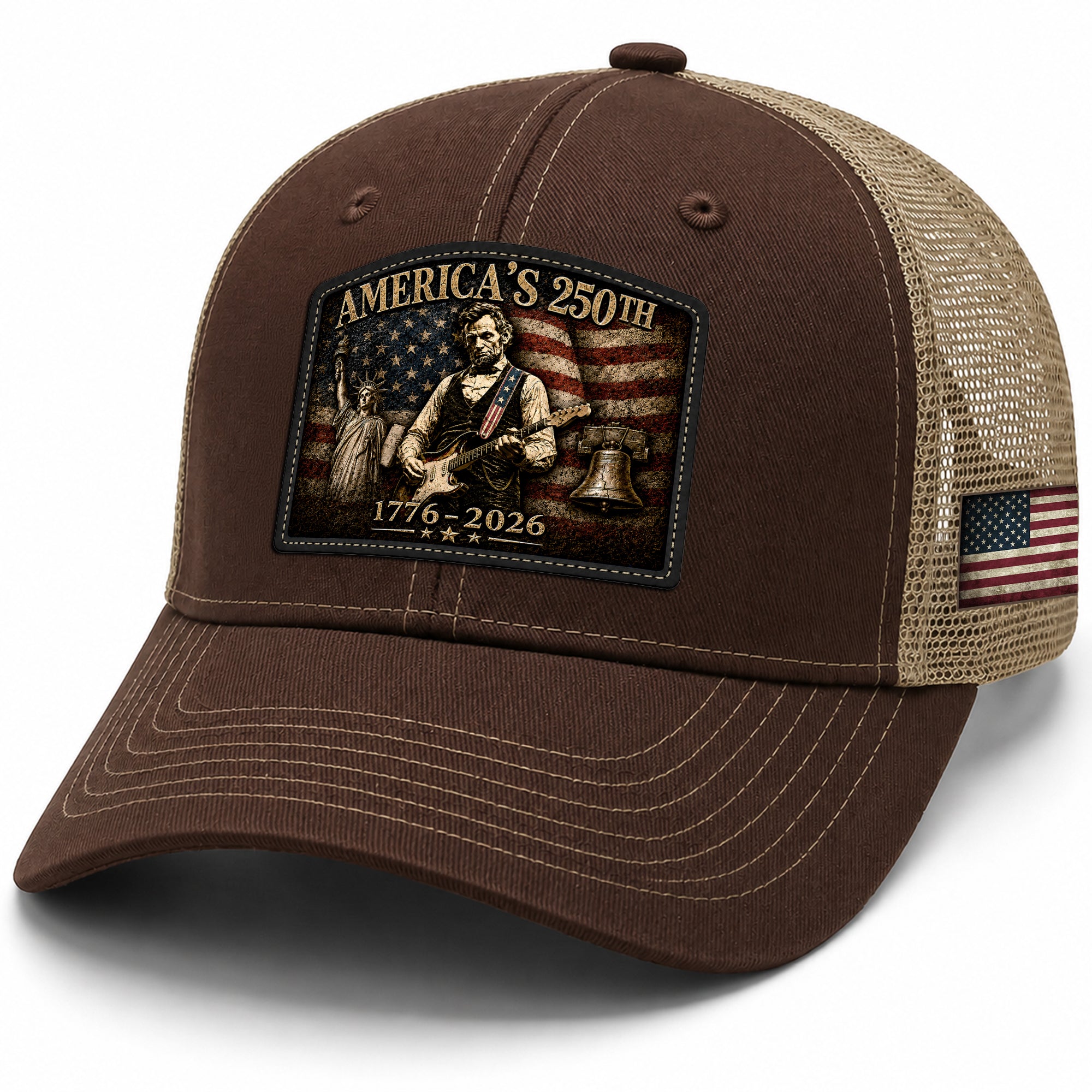 Brown Lincoln Statue Liberty 250th Anniversary Hat 1776-2026 Patriotic Trucker Cap