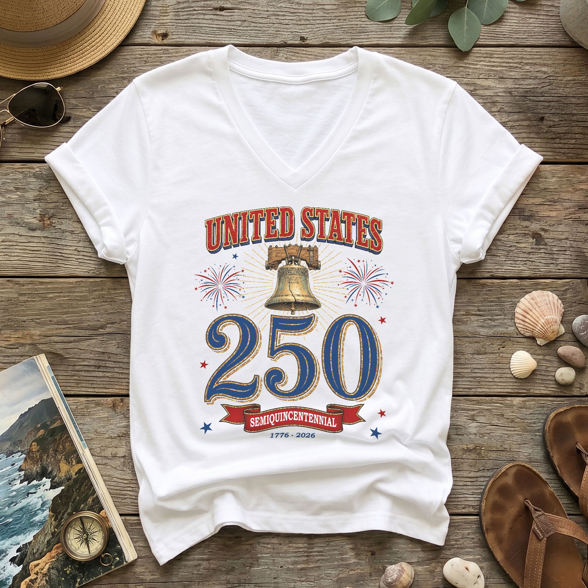 Women's V-Neck Graphic Top United States 250 Years Anniversary Celebration Tee
