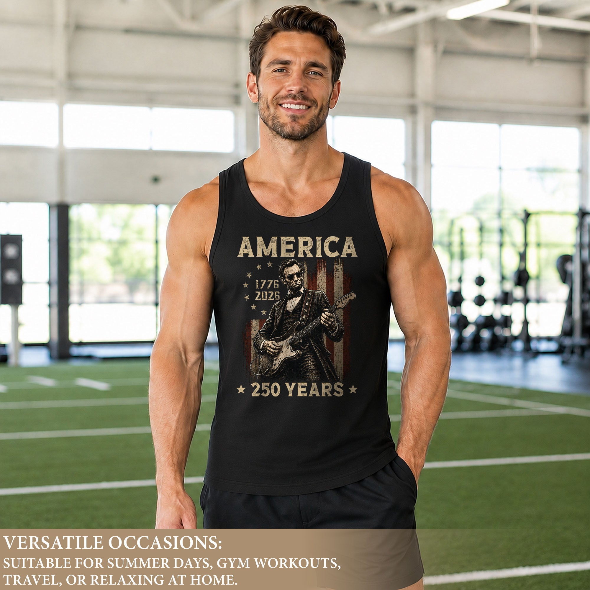 Rockstar Lincoln Men Tank Top - Vintage 1776 2026 Guitar US 250 Years Patriotic Shirt