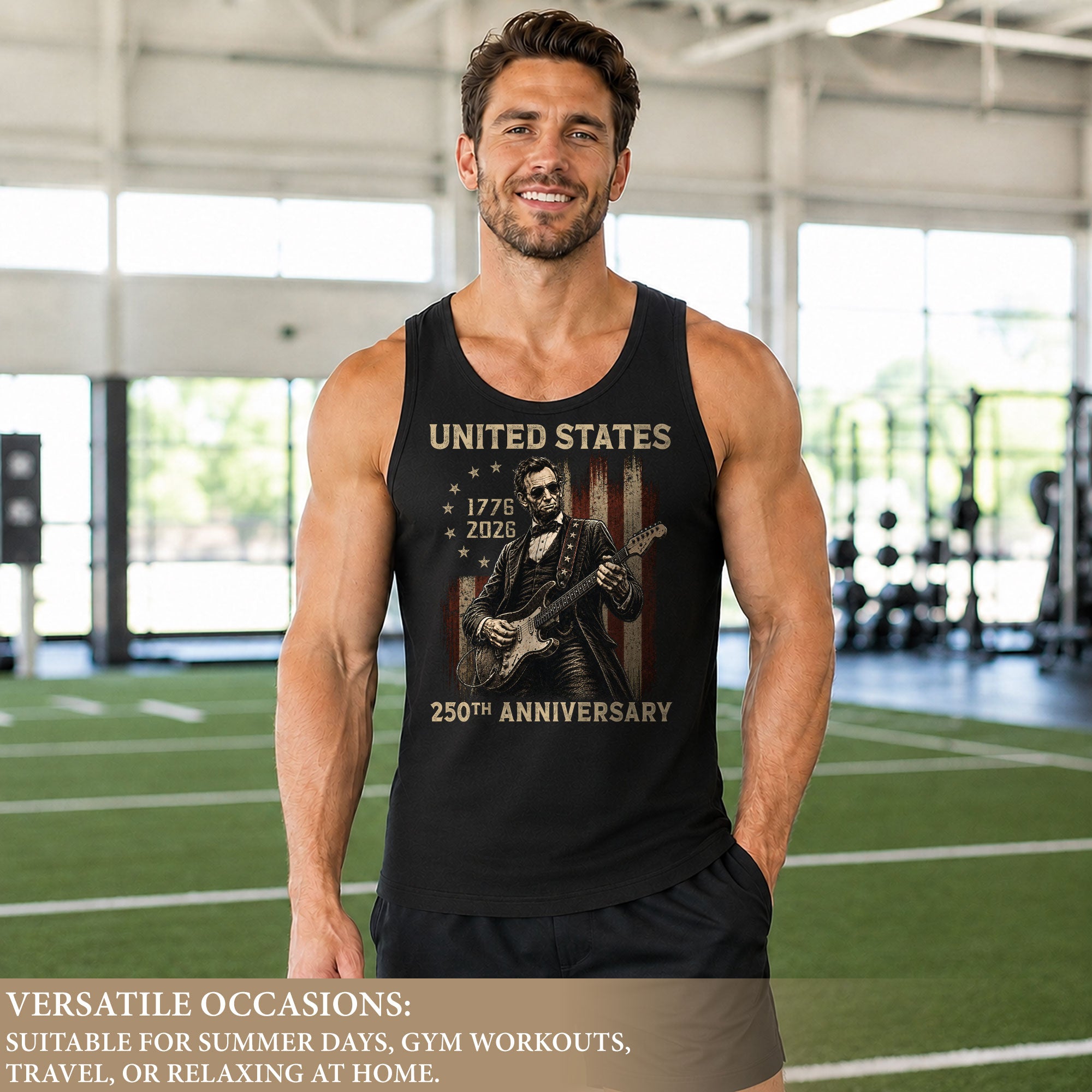 Rockstar Lincoln Men Tank Top - Vintage 1776 2026 Guitar US 250 Years Patriotic Shirt