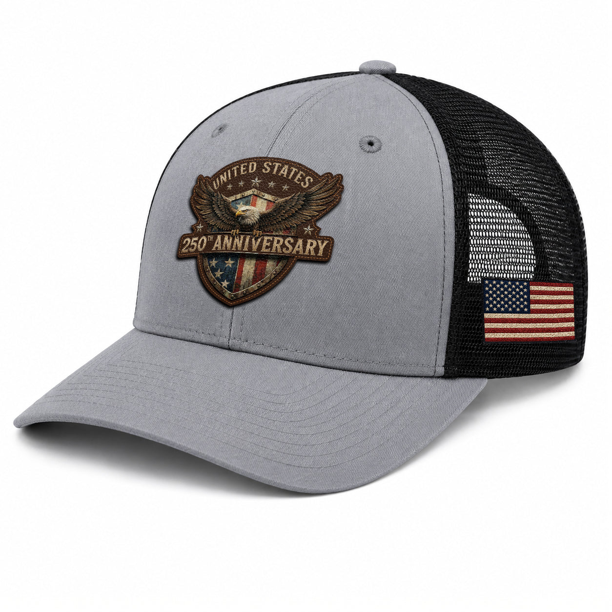 Leather Patch Hat US 250th Anniversary Trucker Cap Patriotic American Eagle Mesh Hat